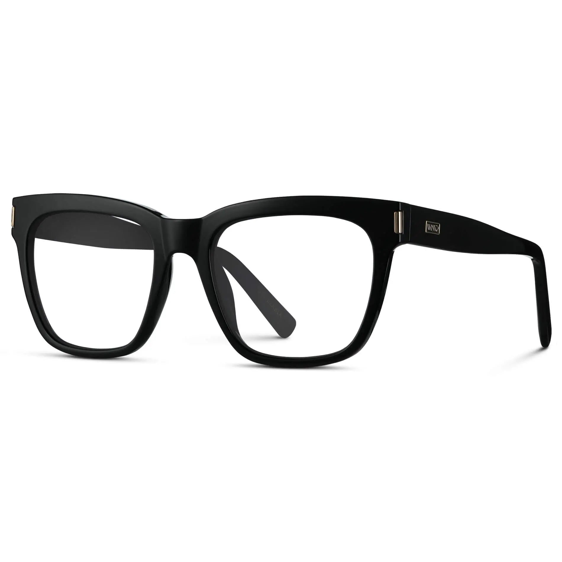 Black || Side view of Women's Oversized Square Prescription Eyeglasses with Black Frames with Clear Lenses on a white background