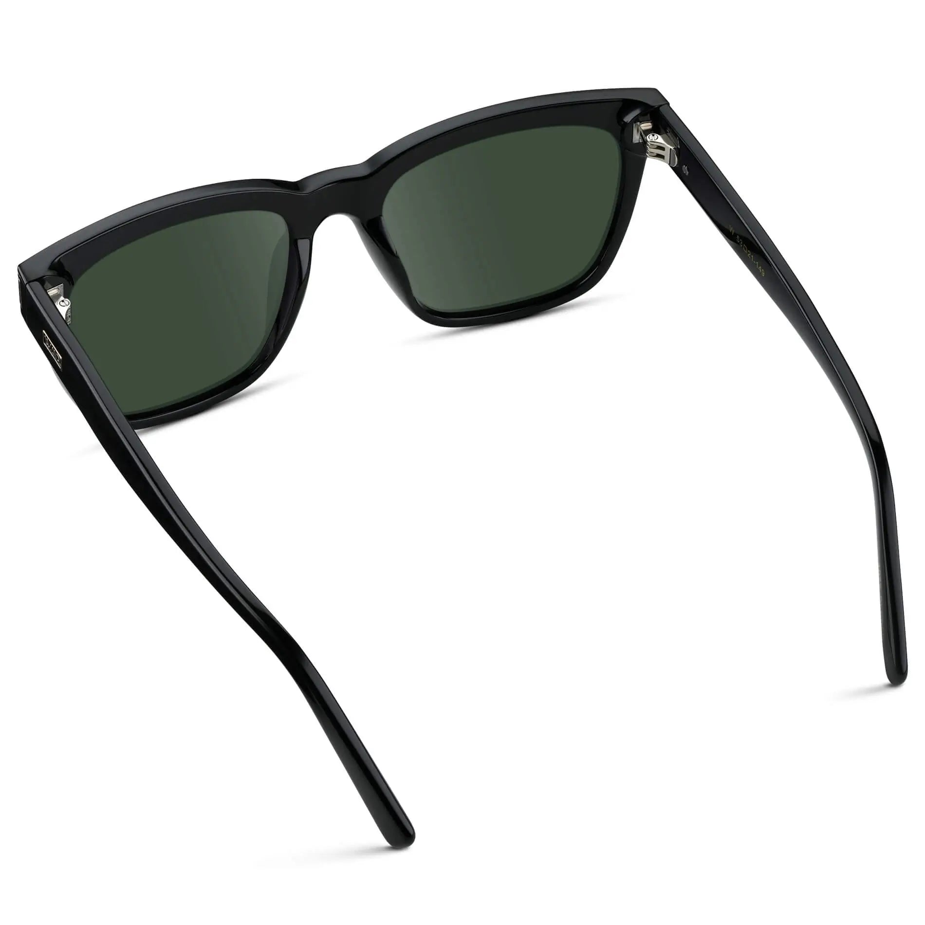 Black / G15 || Back view of Women's Oversized Square Prescription Sunglasses with Black Frame and Green Lenses on a white background