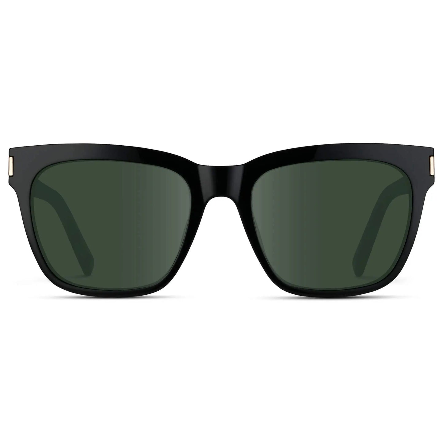 Black / G15 || Women's Oversized Square Prescription Sunglasses with Black Frame and Green Lenses on a white background