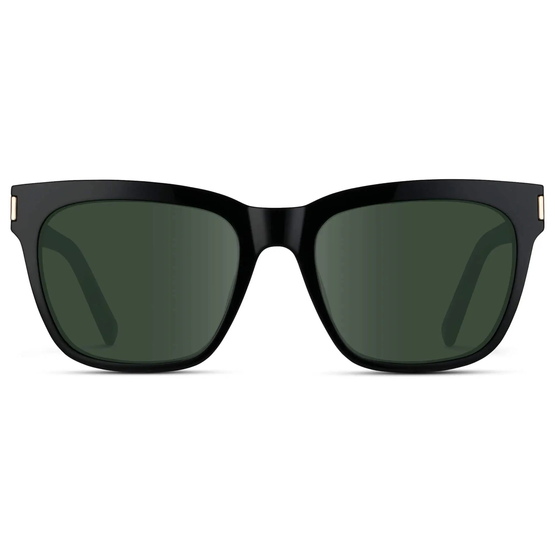 Black / G15 || Women's Oversized Square Prescription Sunglasses with Black Frame and Green Lenses on a white background
