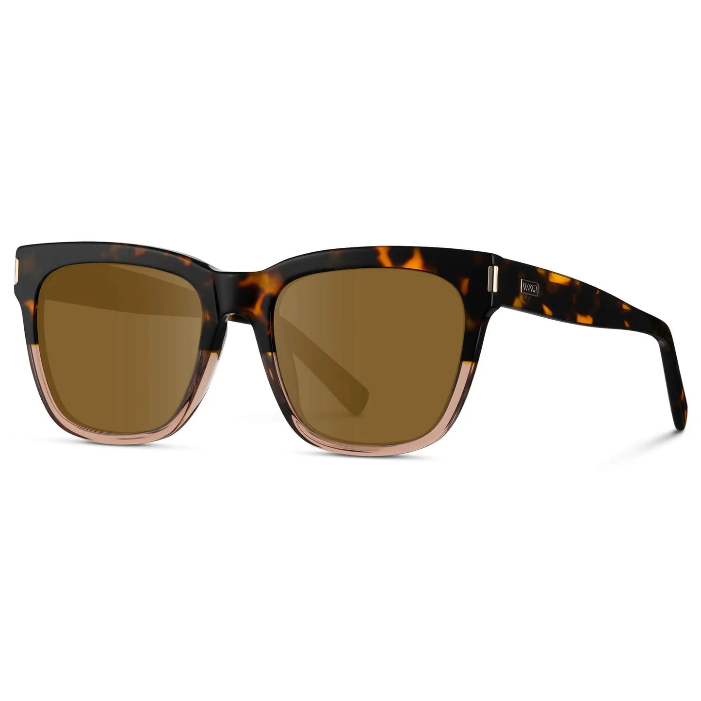 Crystal Brown Tortoise / Amber || Side view of Women's Oversized Square Prescription Sunglasses with Brown Tortoise Frame and Brown Lenses on a white background