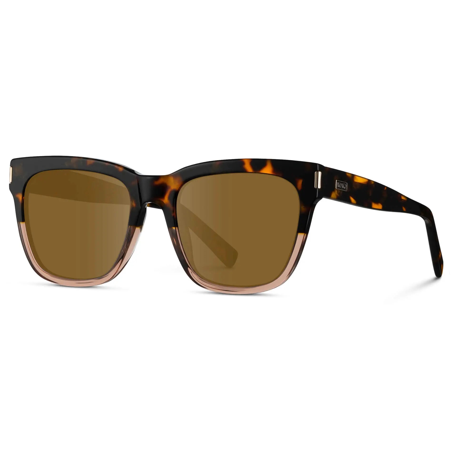 Crystal Brown Tortoise / Amber || Side view of Women's Oversized Square Prescription Sunglasses with Brown Tortoise Frame and Brown Lenses on a white background