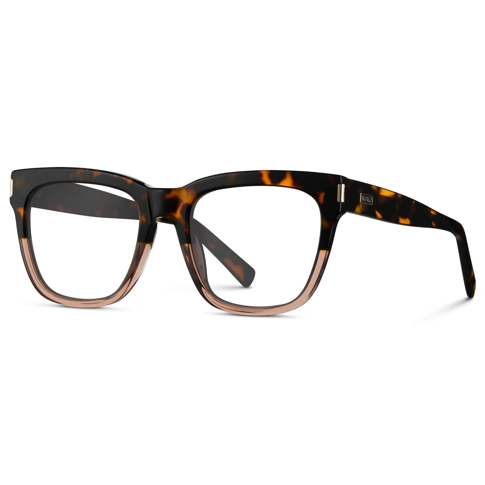 Crystal Brown Tortoise || Side view of Women's Oversized Square Prescription Eyeglasses with Crystal Brown Tortoise Frames with Clear Lenses on a white background