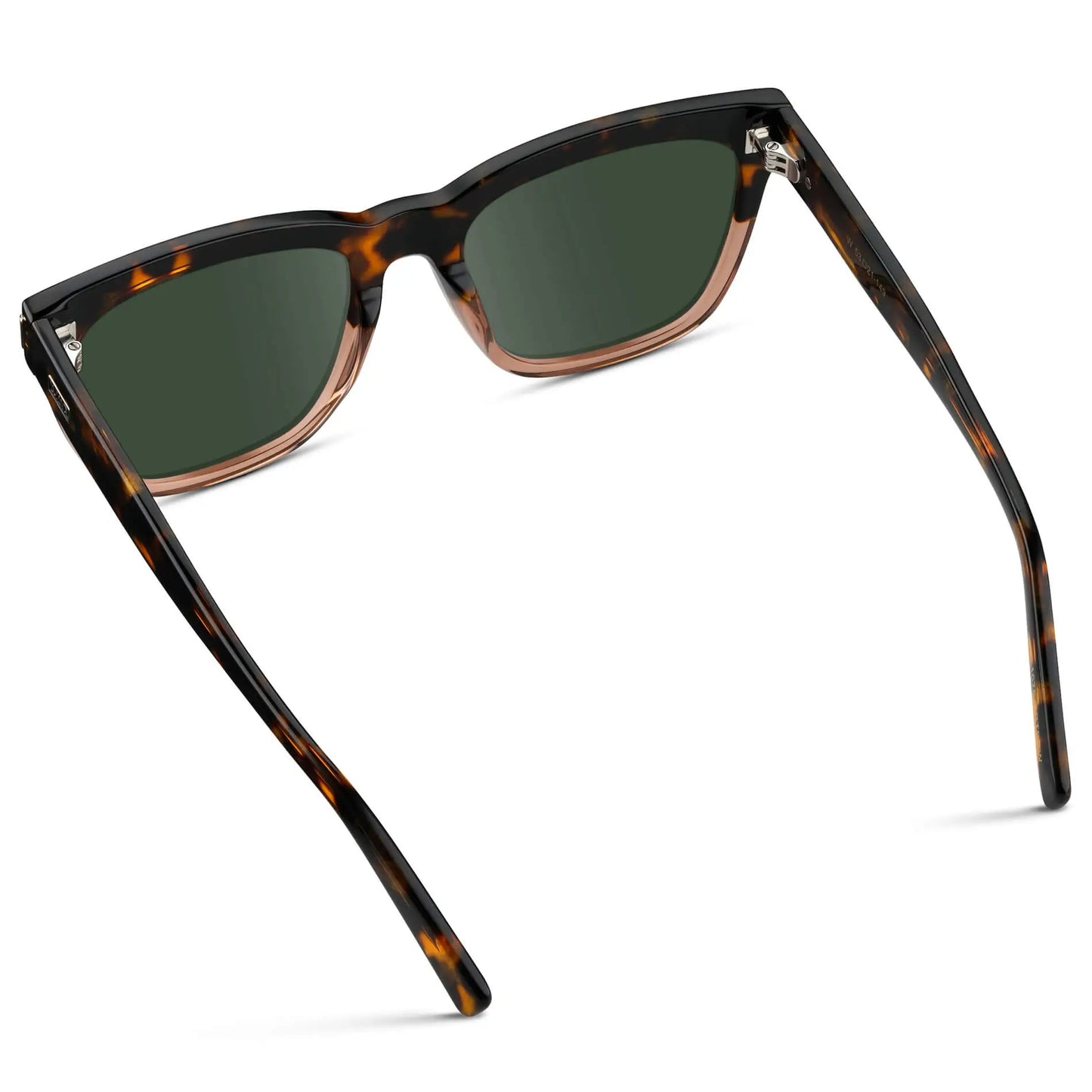 Crystal Brown Tortoise / G15 || Back view of Women's Oversized Square Prescription Sunglasses with Brown Tortoise Frame and Green Lenses on a white background