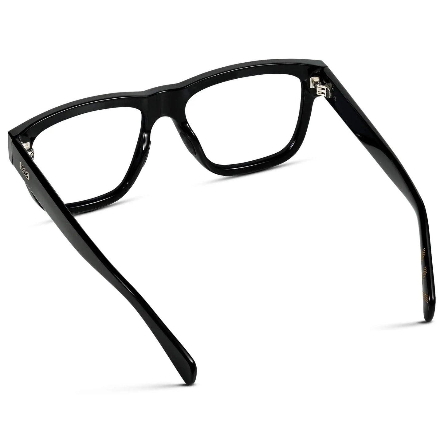 Black || Back view of Men's Square Prescription Classes with Black Frame and Clear Lenses on a white background