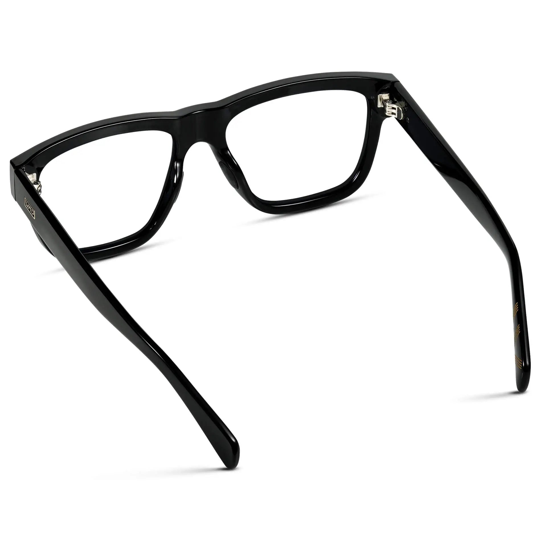 Black || Back view of Men's Square Prescription Classes with Black Frame and Clear Lenses on a white background