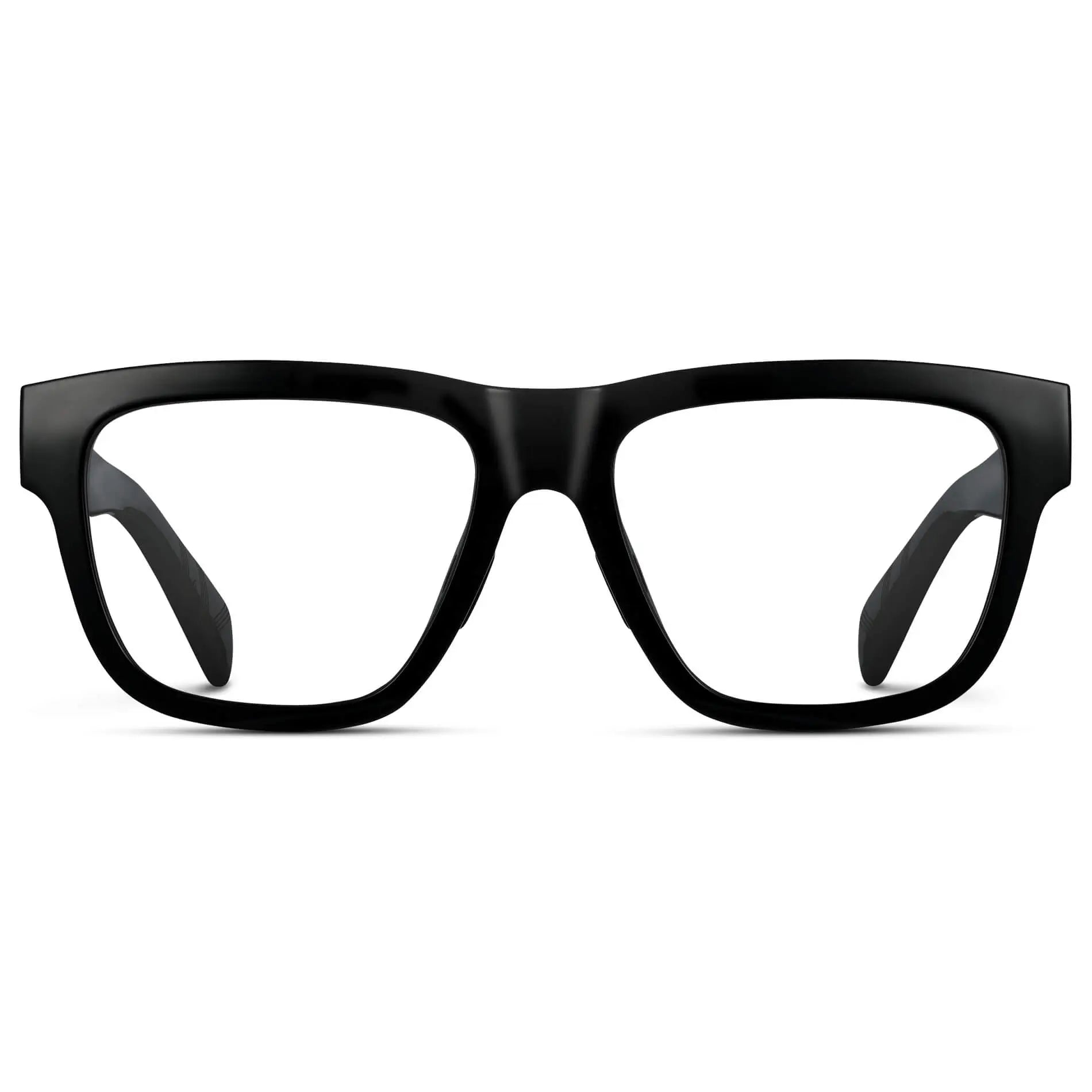 Black || Men's Square Prescription Classes with Black Frame and Clear Lenses on a white background