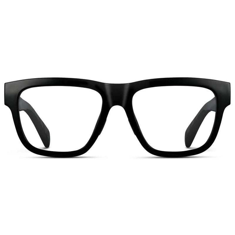 Black || Men's Square Prescription Classes with Black Frame and Clear Lenses on a white background