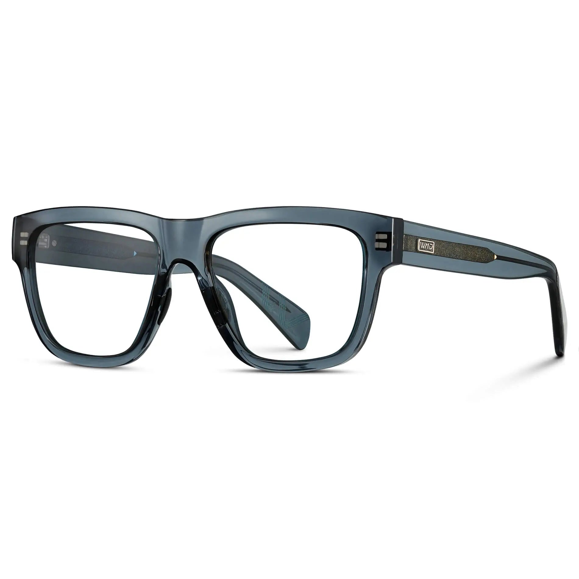 Crystal Navy Dusk || Side view of Men's Square Prescription Classes with Crystal Navy Dusk Frame and Clear Lenses on a white background