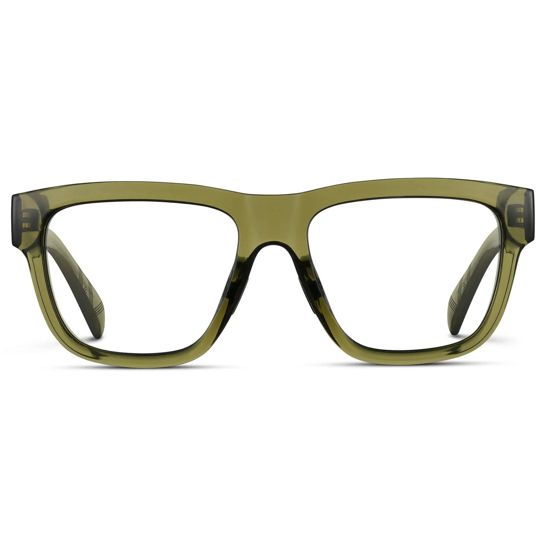 Crystal Saguaro Green || Men's Square Prescription Classes with Crystal Saguaro Green Frame and Clear Lenses on a white background