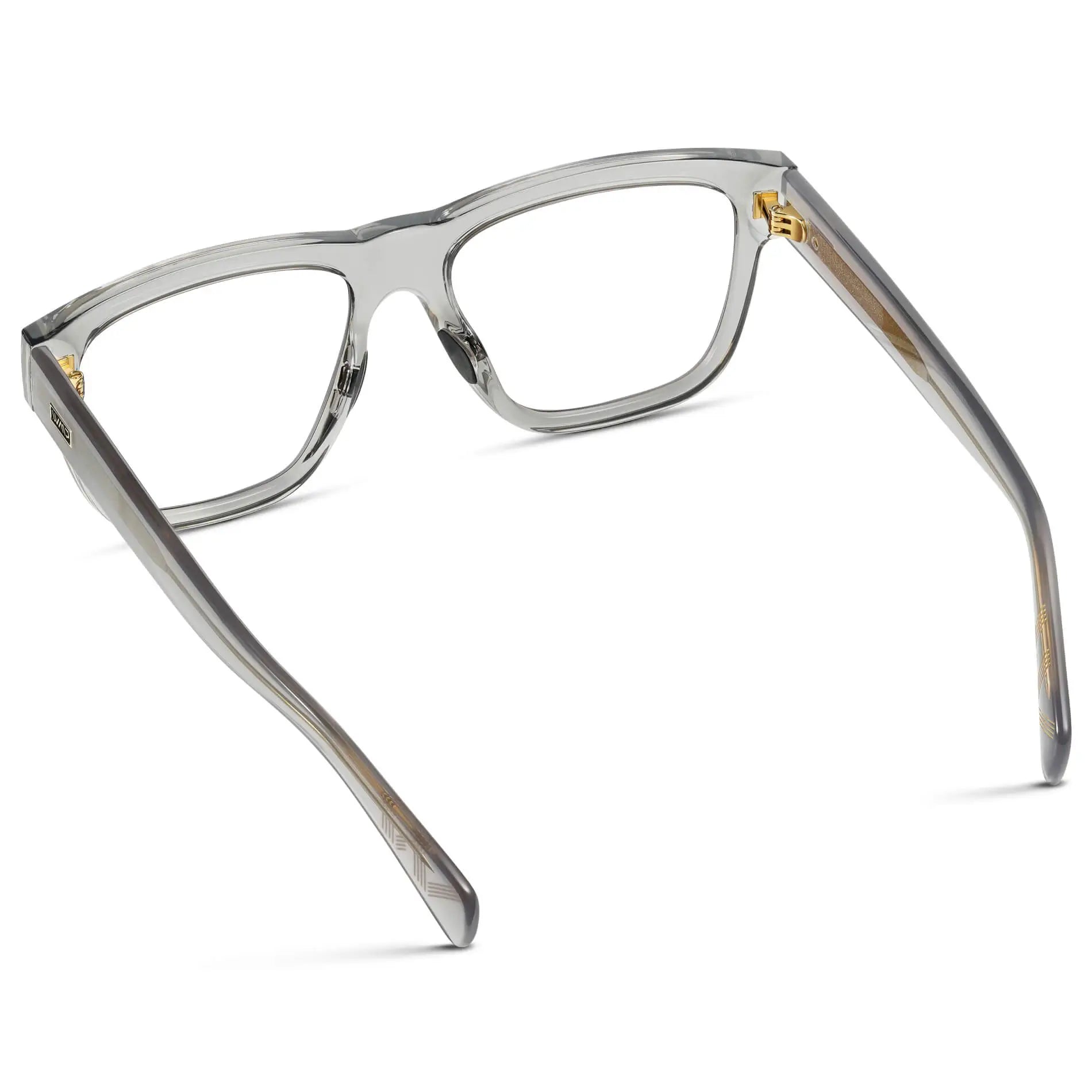 Crystal Grey || Back view of Men's Square Prescription Classes with Crystal Grey Frame and Clear Lenses on a white background