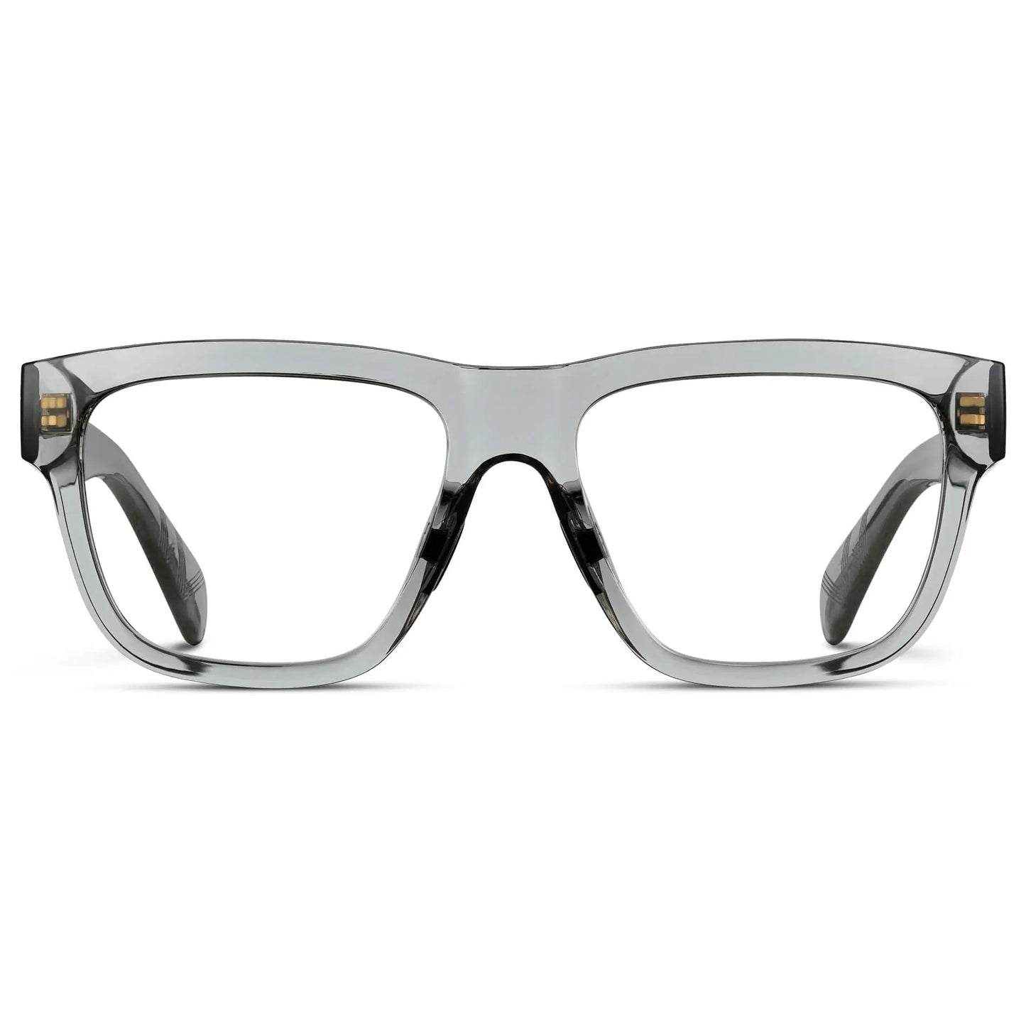 Crystal Grey || Men's Square Prescription Classes with Crystal Grey Frame and Clear Lenses on a white background