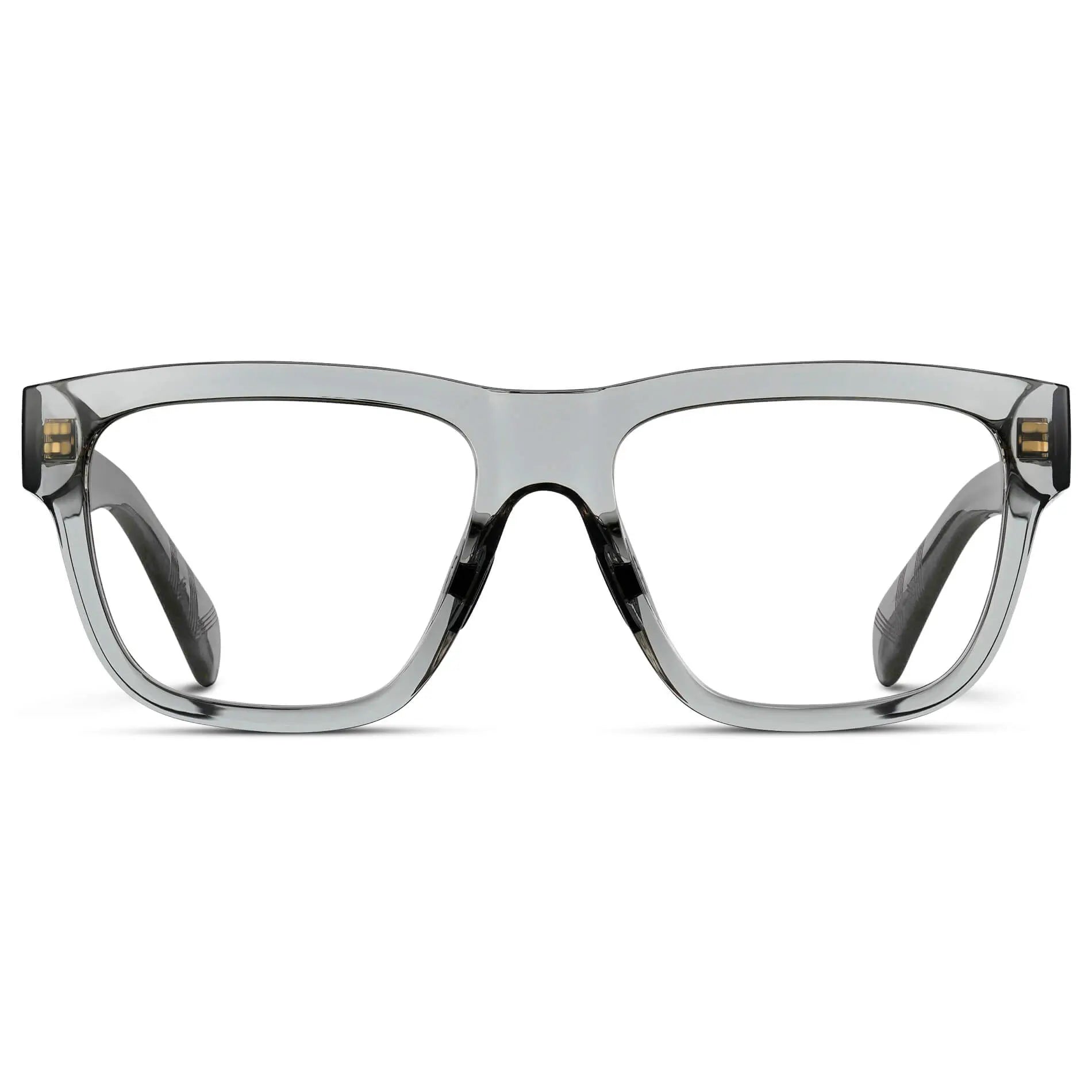 Crystal Grey || Men's Square Prescription Classes with Crystal Grey Frame and Clear Lenses on a white background