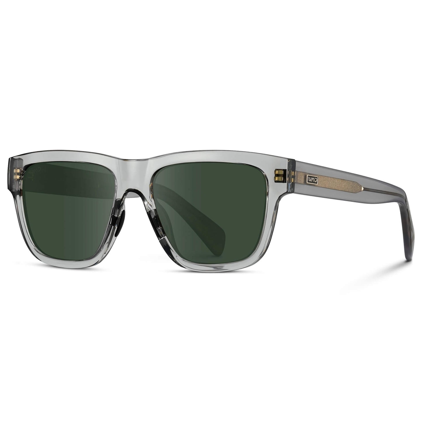 Crystal Grey / G15 Lens || Grey Square Frame Glasses with Green Lenses