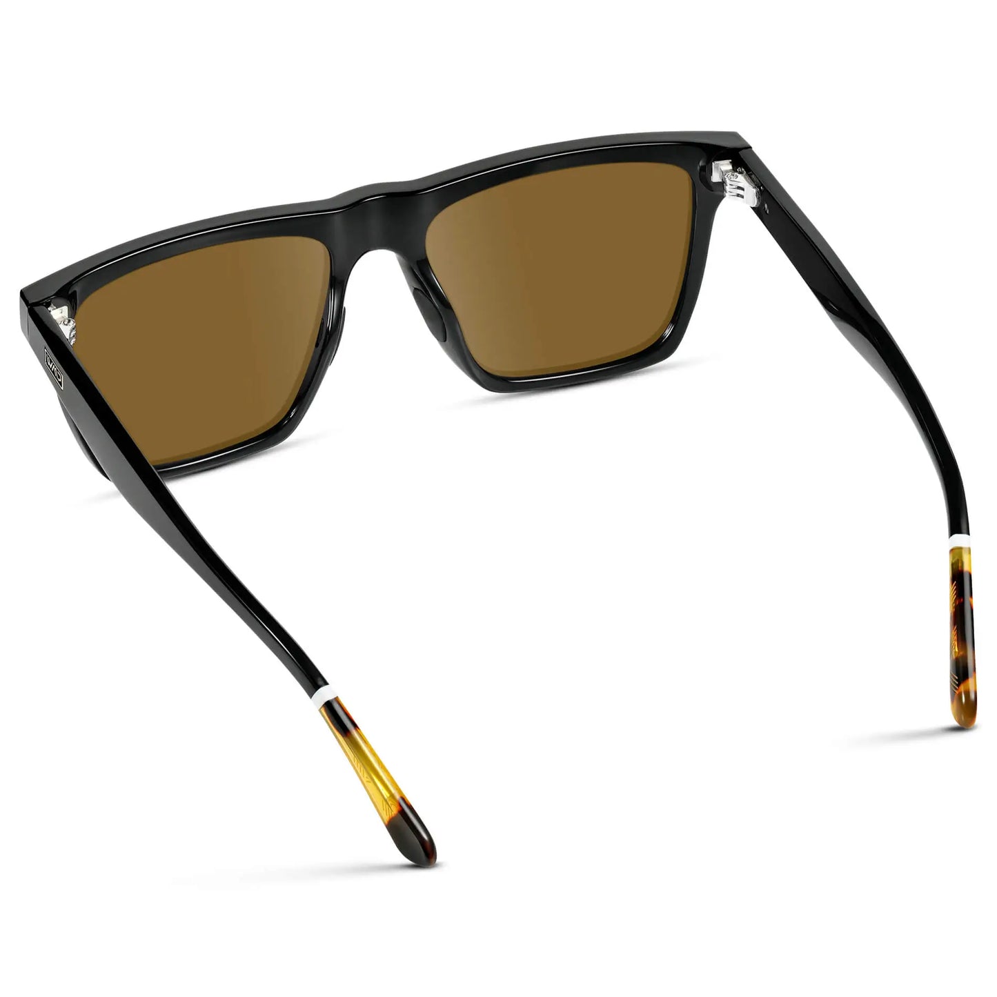 Black / Amber || Back view of Men's Rectangular Prescription Sunglasses with Black and Amber Lenses on a white background 