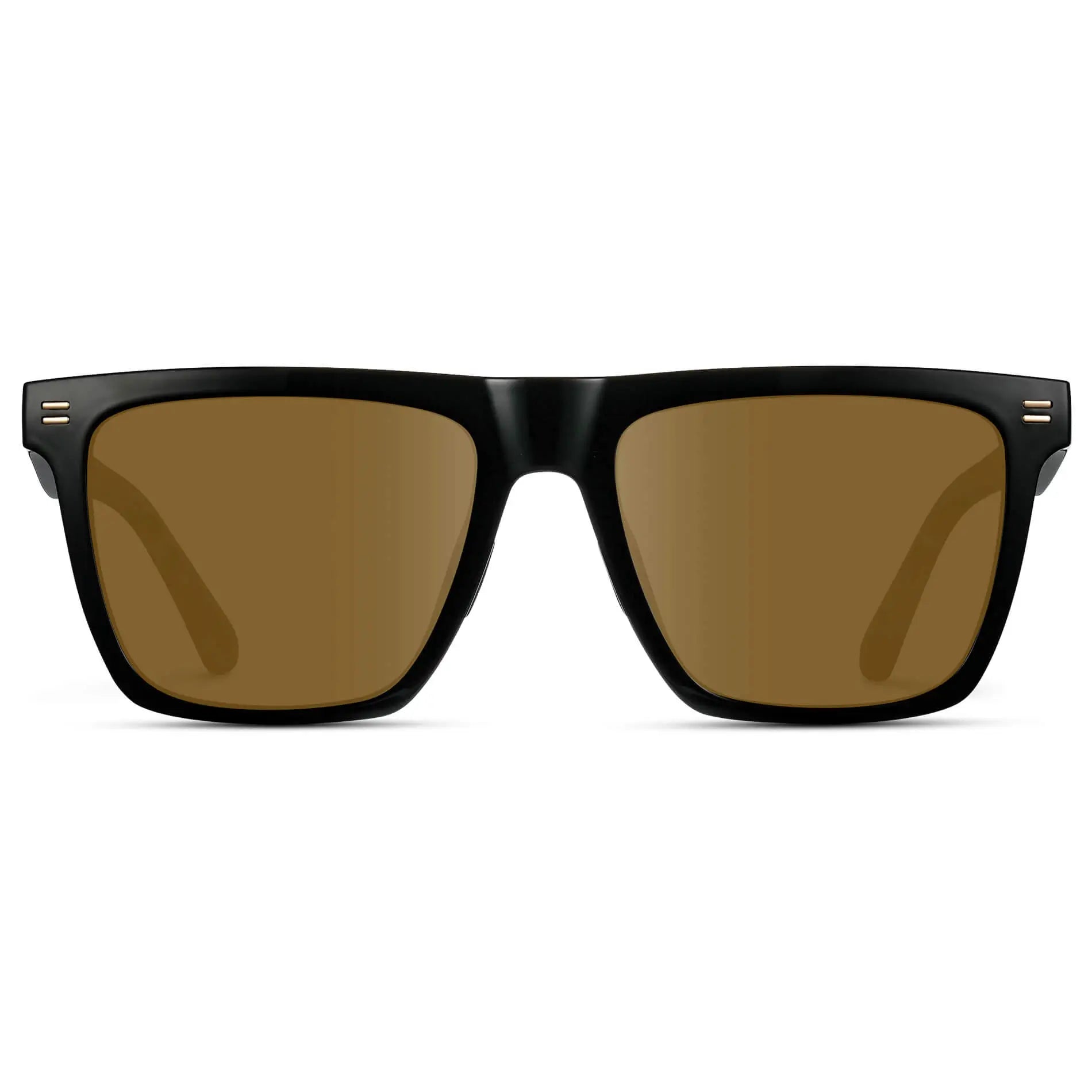 Black / Amber || Men's Rectangular Prescription Sunglasses with Black and Amber Lenses on a white background 