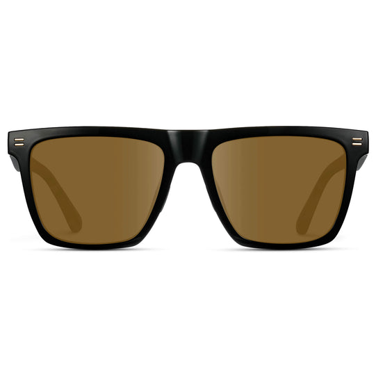Black / Amber Lens || Black Rectangle Frame Glasses with Brown Lenses