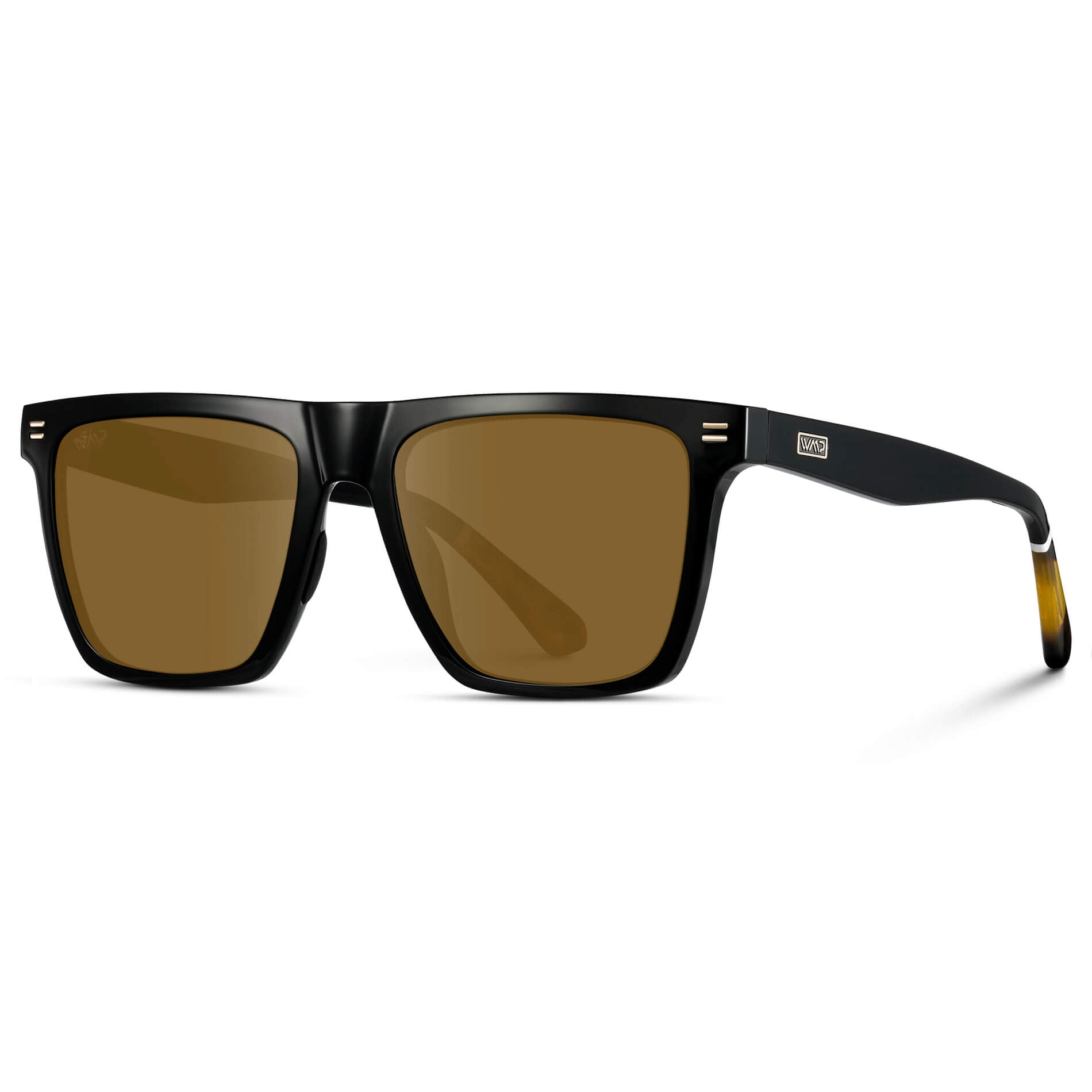 Black / Amber Lens || Black Rectangle Frame Glasses with Brown Lenses