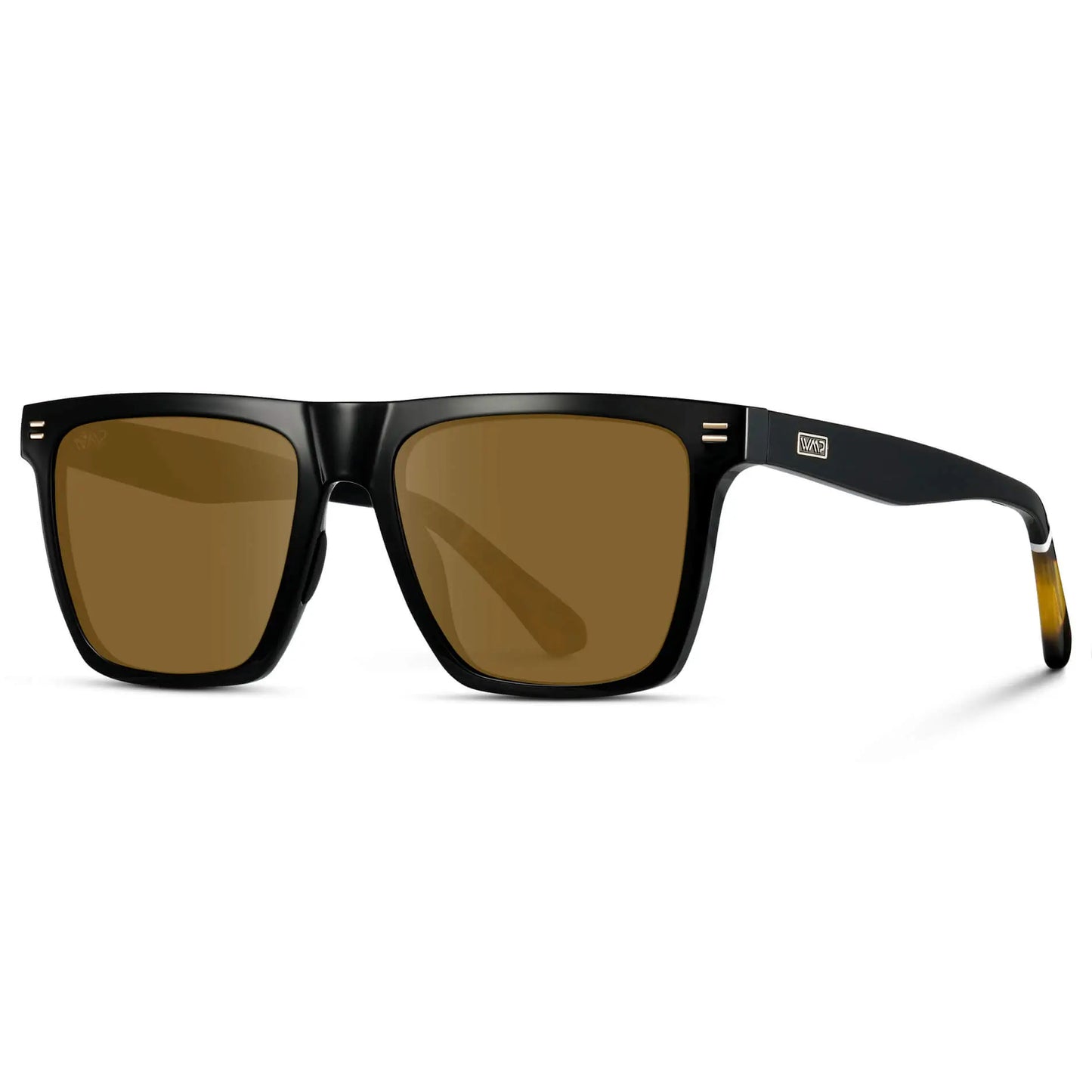 Black / Amber || Side view of Men's Rectangular Prescription Sunglasses with Black and Amber Lenses on a white background 