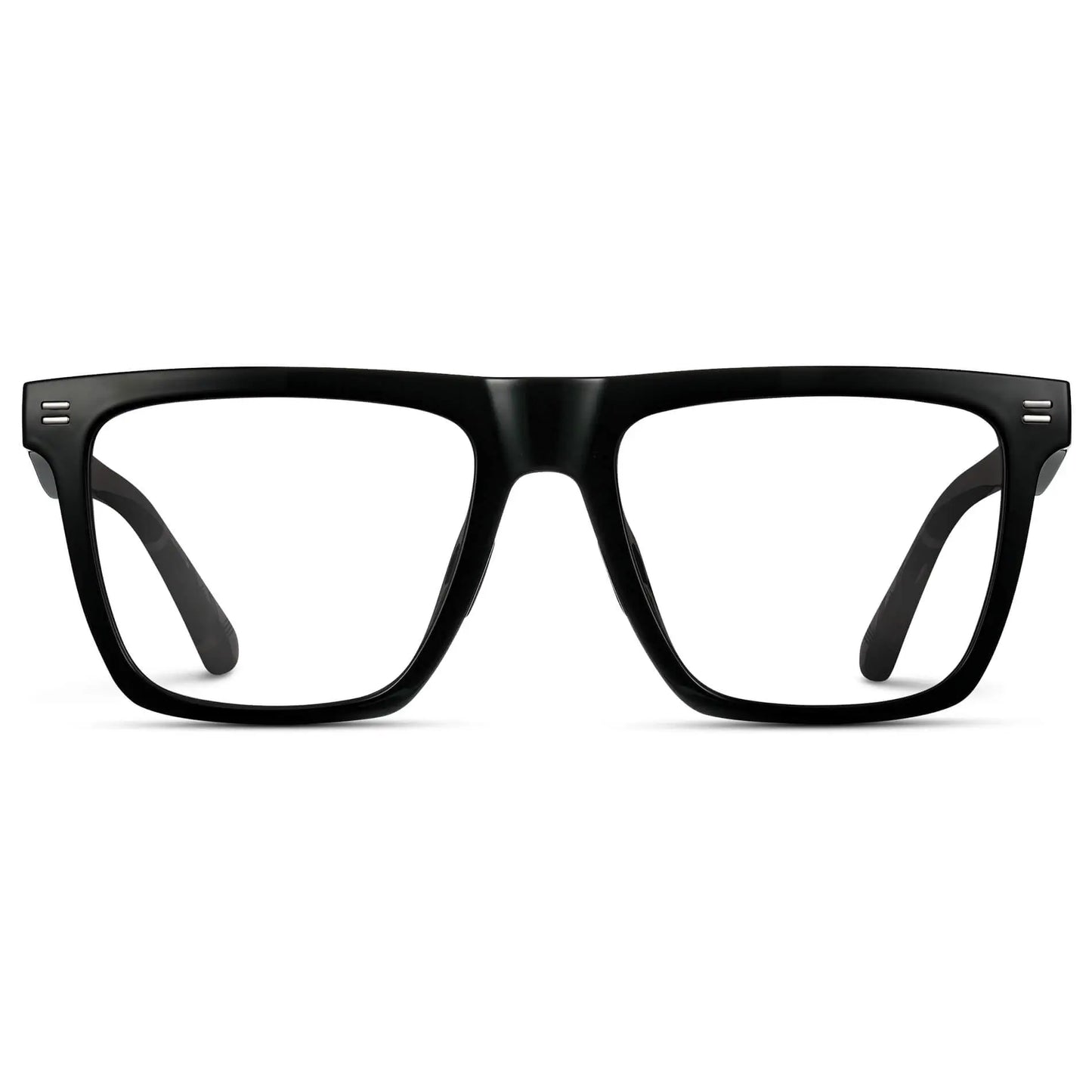 Black || Men's Rectangle Prescription Glasses with Black Frame and Clear Lenses on a white background