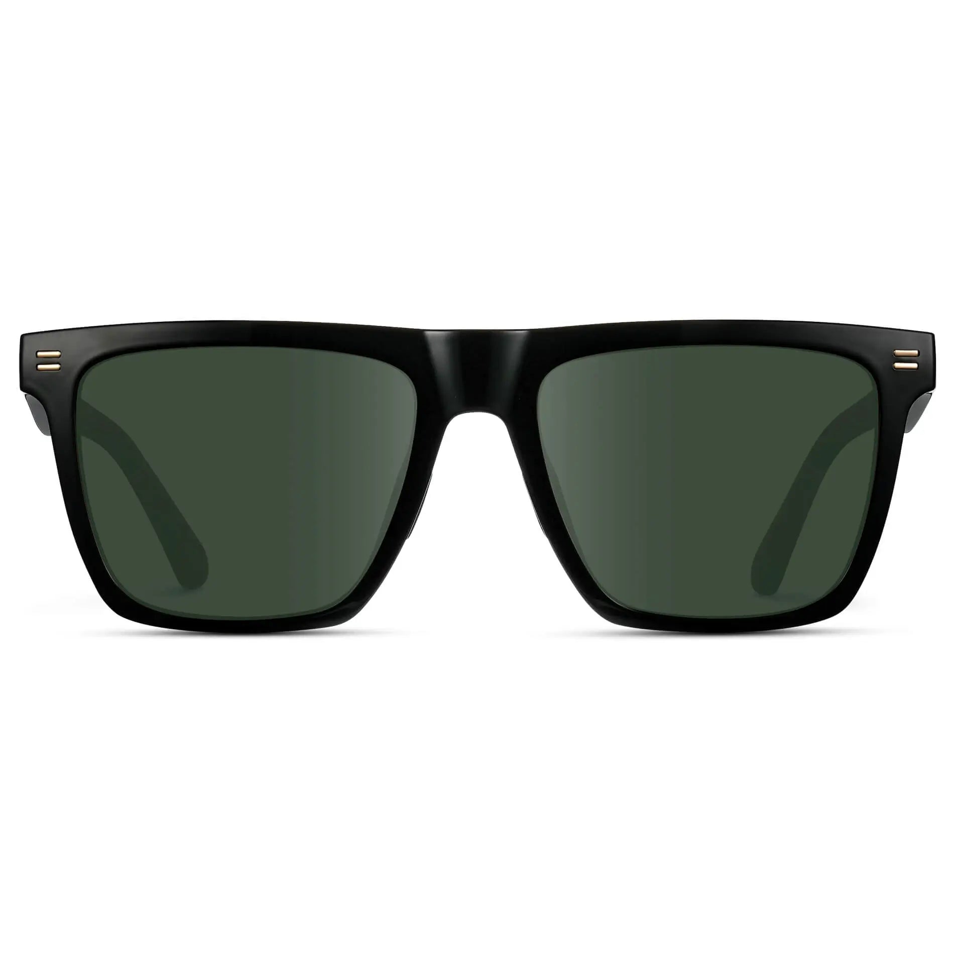 Black / G15 || Men's Rectangular Prescription Sunglasses with Black and Green Lenses on a white background 