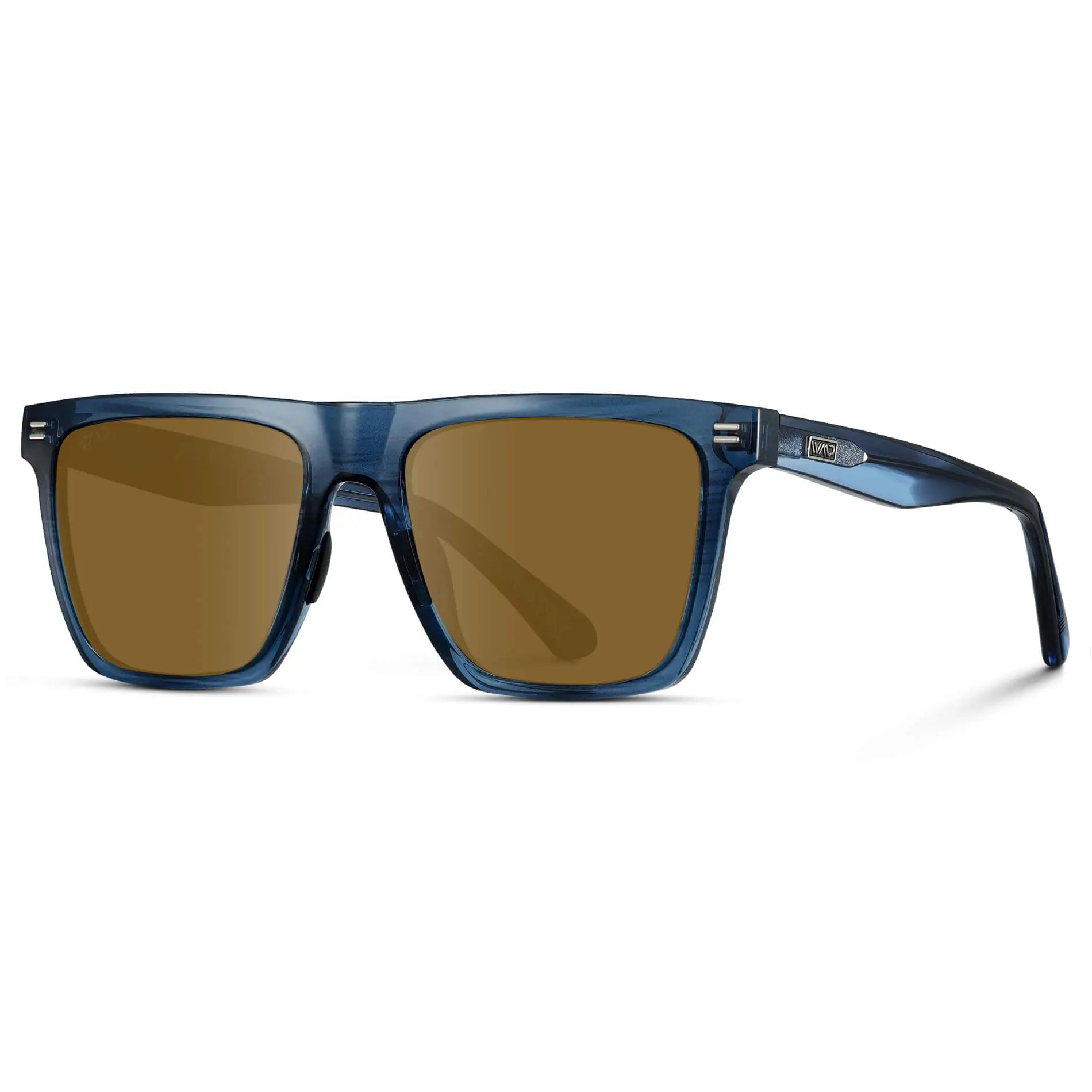 Indigo Blue Grain / Amber || Side view of Men's Rectangular Prescription Sunglasses with Indigo Blue Grain and Amber Lenses on a white background 