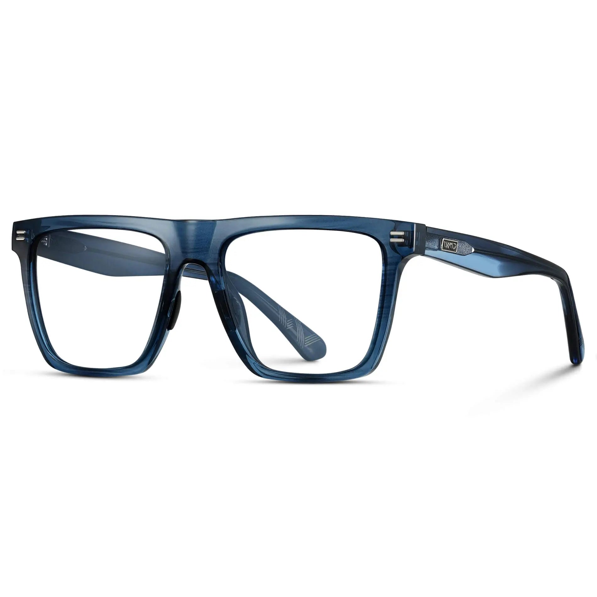 Indigo Blue Grain || Side view of Men's Rectangle Prescription Glasses with Indigo Blue Grain Frame and Clear Lenses on a white background