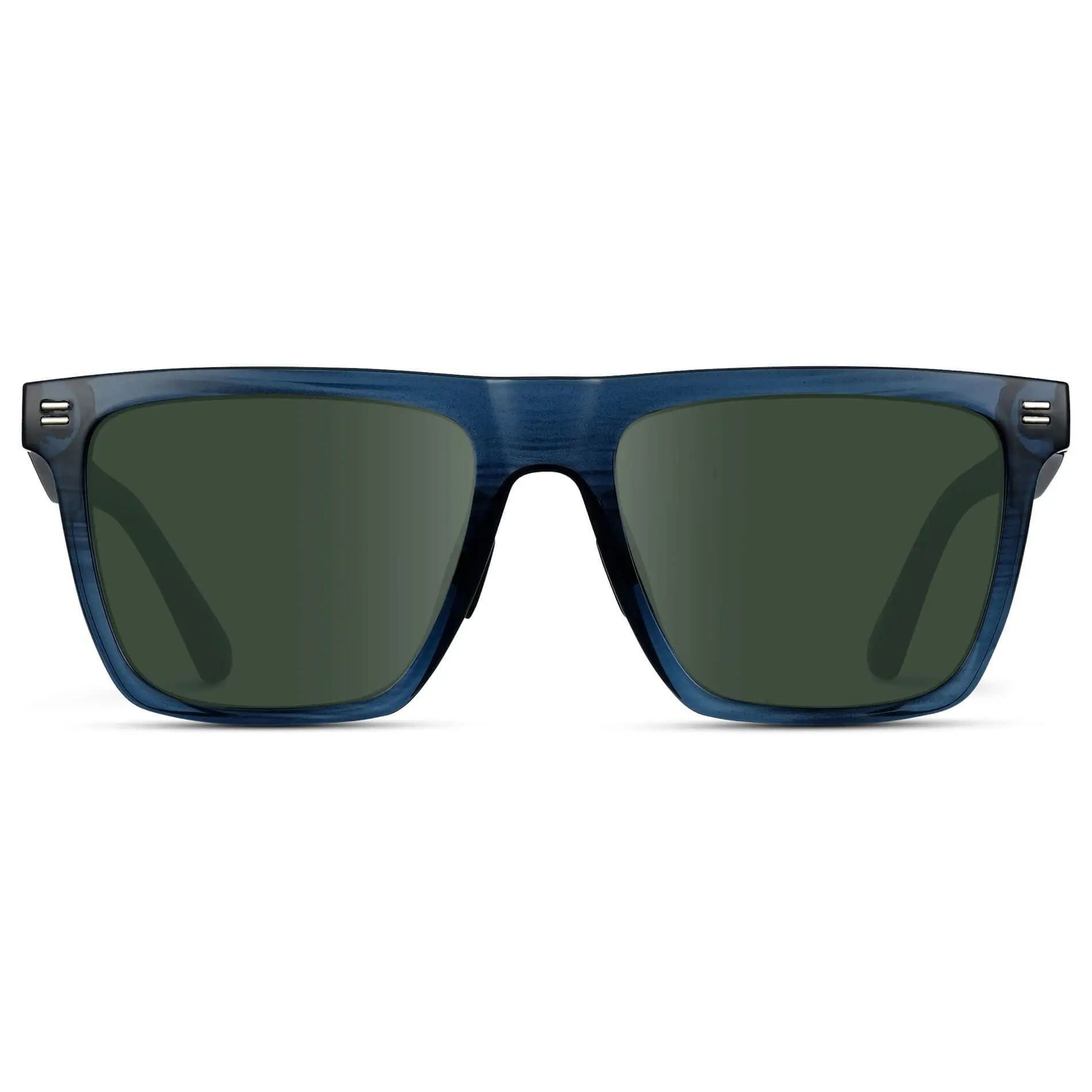 Indigo Blue Grain / G15 || Men's Rectangular Prescription Sunglasses with Indigo Blue Grain  and Green Lenses on a white background 
