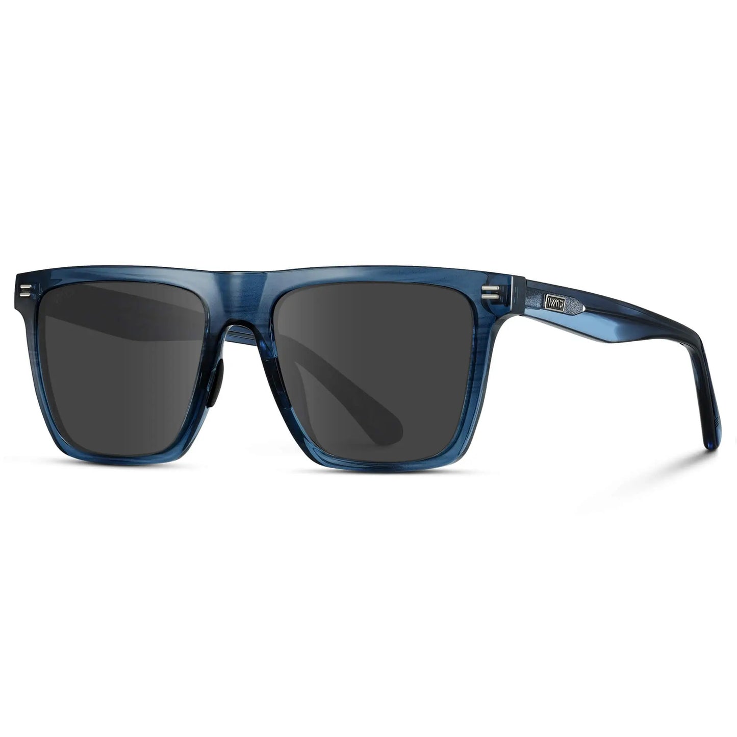 Indigo Blue Grain / Grey || Side view of Men's Rectangular Prescription Sunglasses with Indigo Blue Grain Frame and Grey Lenses on a white background 