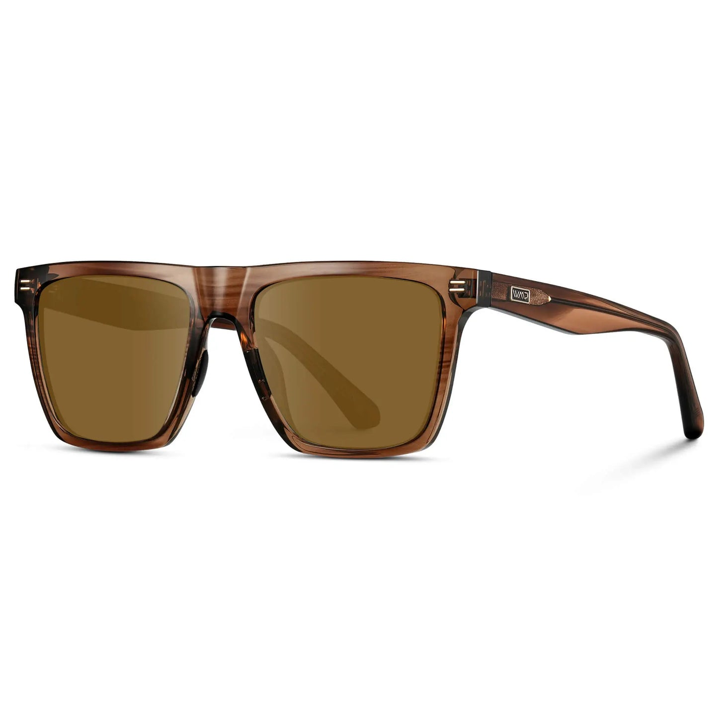 Crystal Mesquite Grain / Amber || Side view of Men's Rectangular Prescription Sunglasses with Crystal Mesquite Grain and Amber Lenses on a white background 