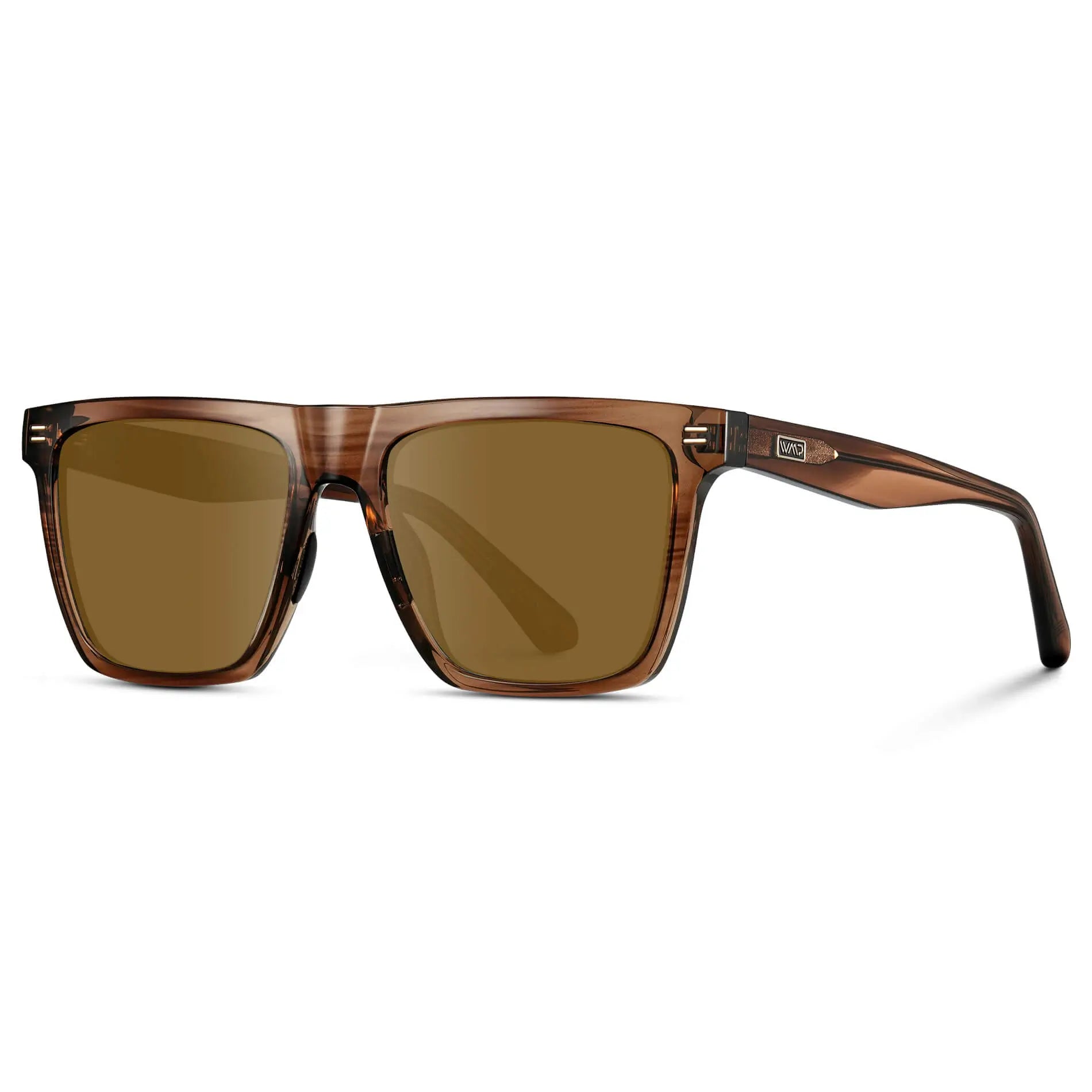 Crystal Mesquite Grain / Amber || Side view of Men's Rectangular Prescription Sunglasses with Crystal Mesquite Grain and Amber Lenses on a white background 