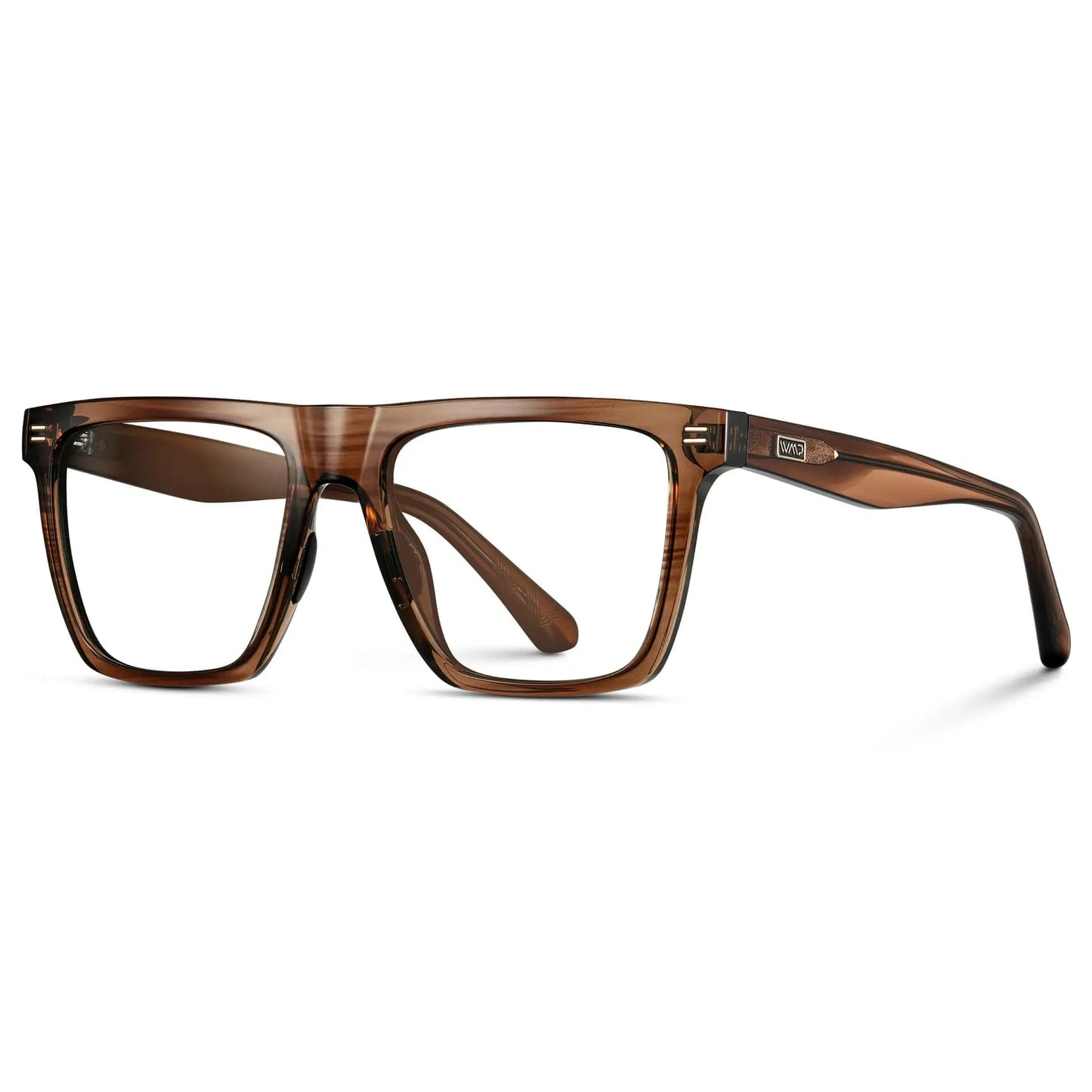 Crystal Mesquite Grain || Side view of Men's Rectangle Prescription Glasses with Crystal Mesquite Grain Frame and Clear Lenses on a white background