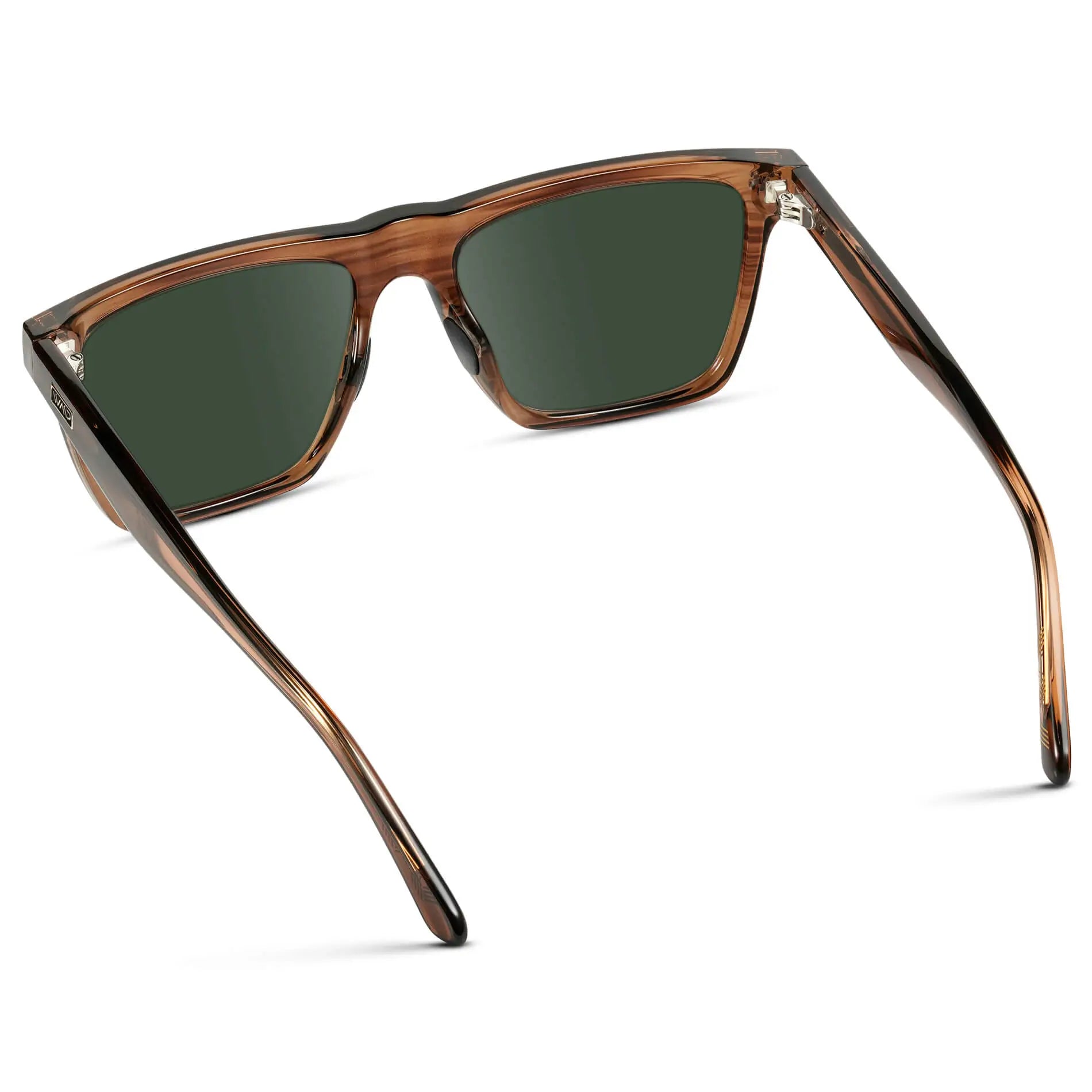 Crystal Mesquite Grain / G15 || Back view of Men's Rectangular Prescription Sunglasses with Crystal Mesquite Grain and Green Lenses on a white background 