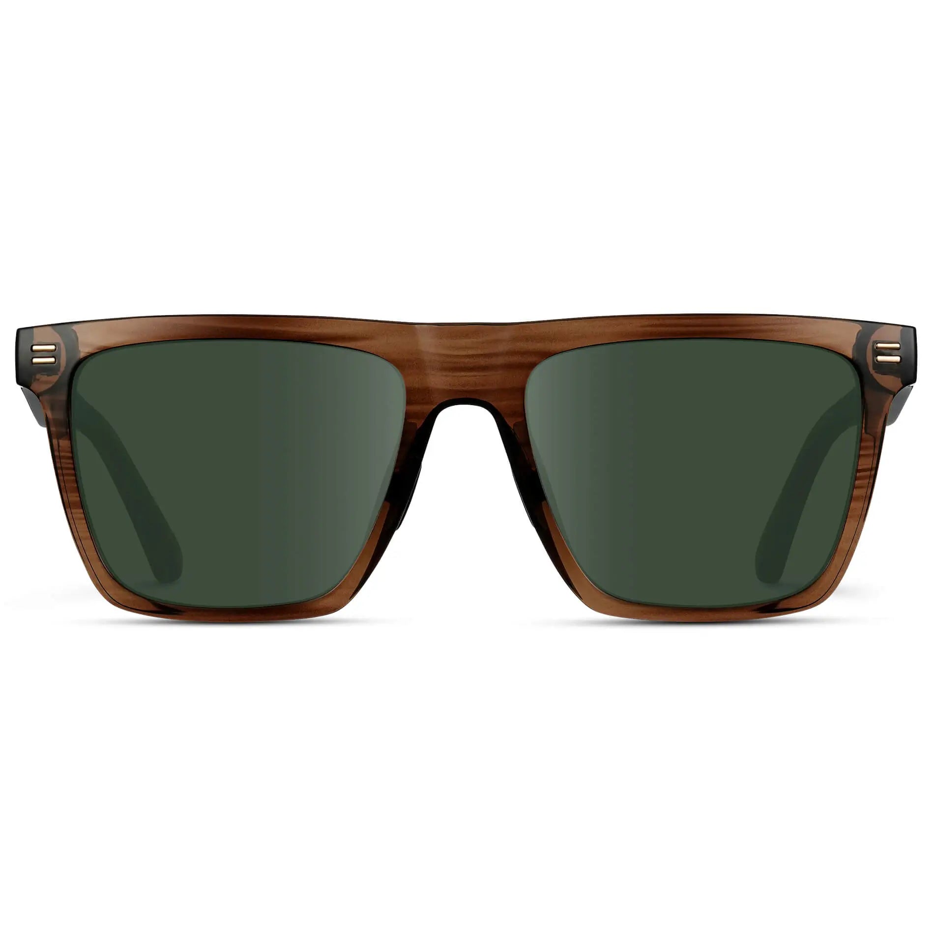 Crystal Mesquite Grain / G15 || Men's Rectangular Prescription Sunglasses with Crystal Mesquite Grain and Green Lenses on a white background 