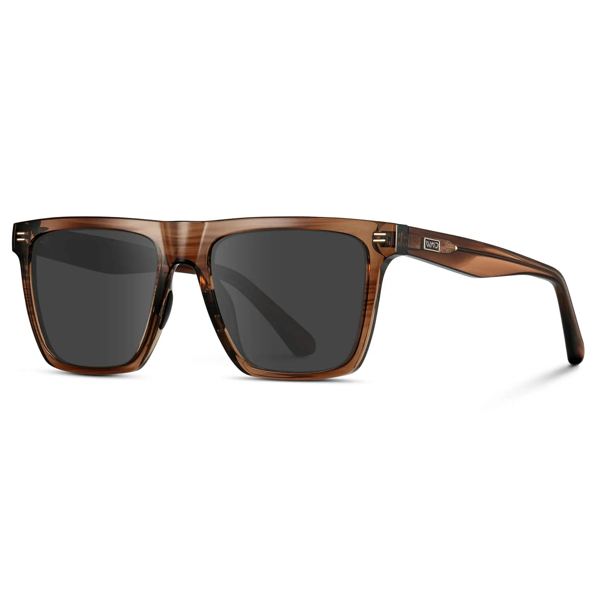 Crystal Mesquite Grain / Grey || Side view of Men's Rectangular Prescription Sunglasses with Crystal Mesquite Grain and Grey Lenses on a white background 