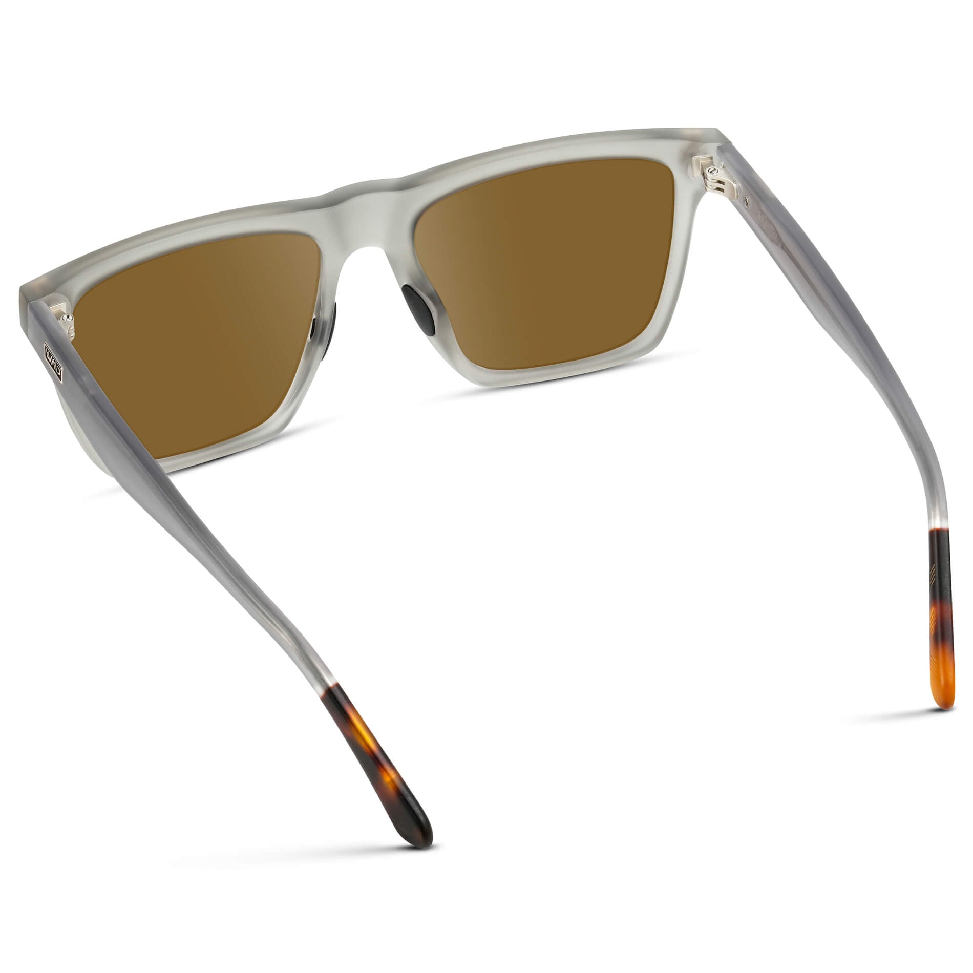 Frosted Moonrock Grey / Amber Lens || Grey Rectangle Frame Sunglasses with Brown Lenses