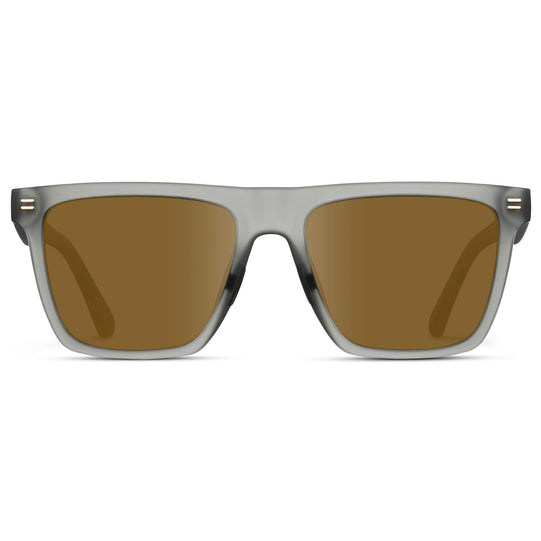 Frosted Moonrock Grey / Amber Lens || Grey Rectangle Frame Sunglasses with Brown Lenses