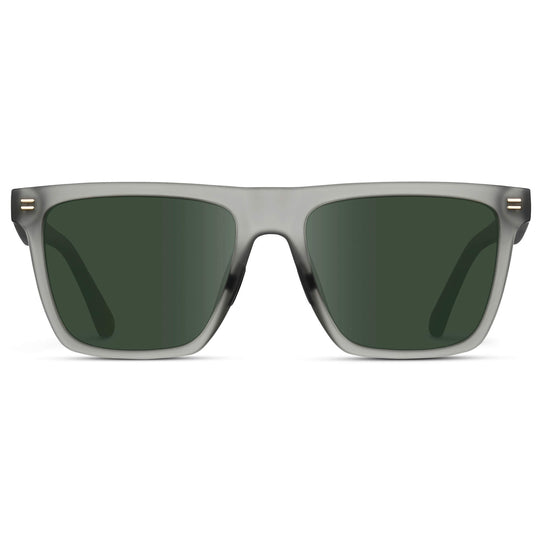 Frosted Moonrock Grey / G15 Lens || Grey Rectangle Frame Sunglasses with Green Lenses