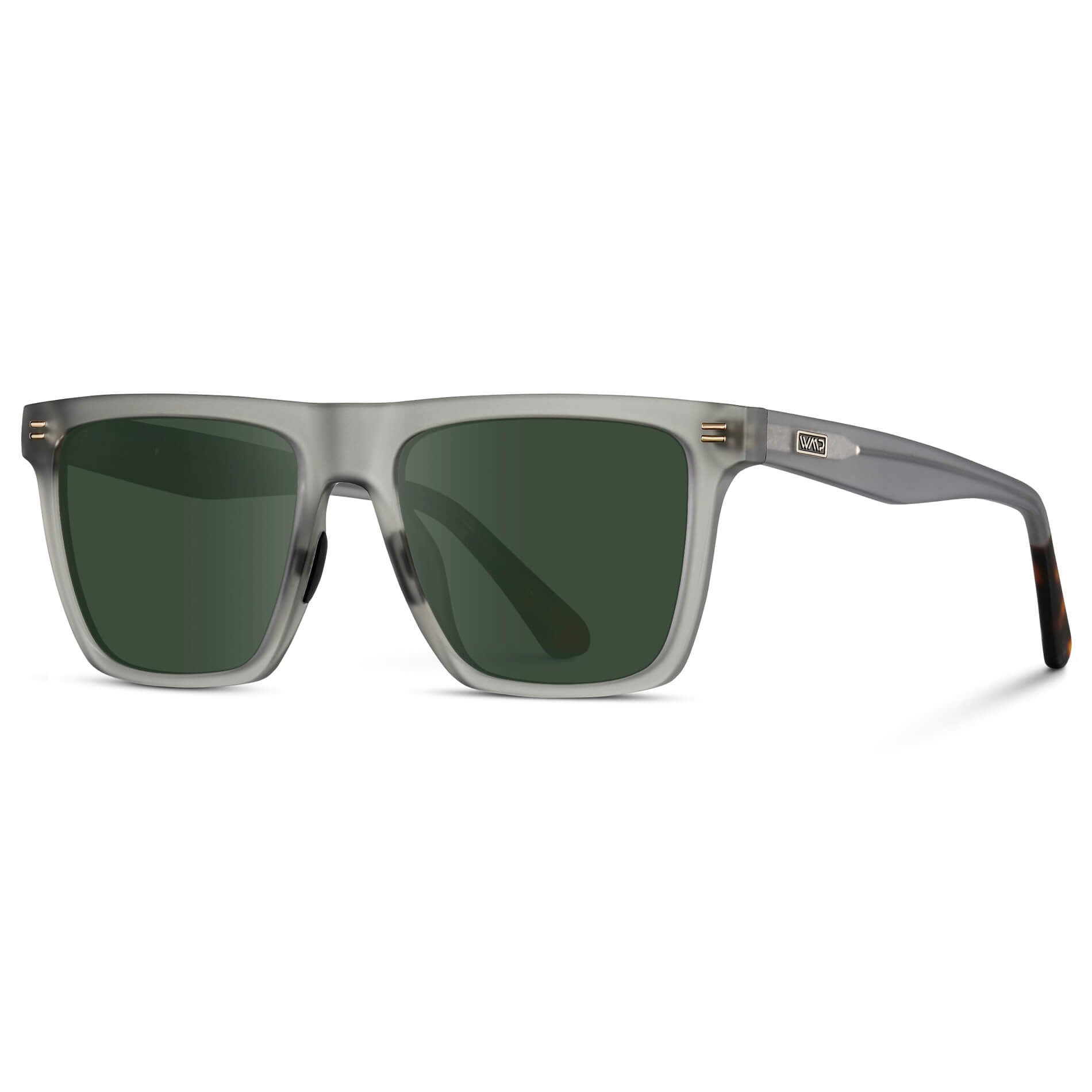 Frosted Moonrock Grey / G15 Lens || Grey Rectangle Frame Sunglasses with Green Lenses