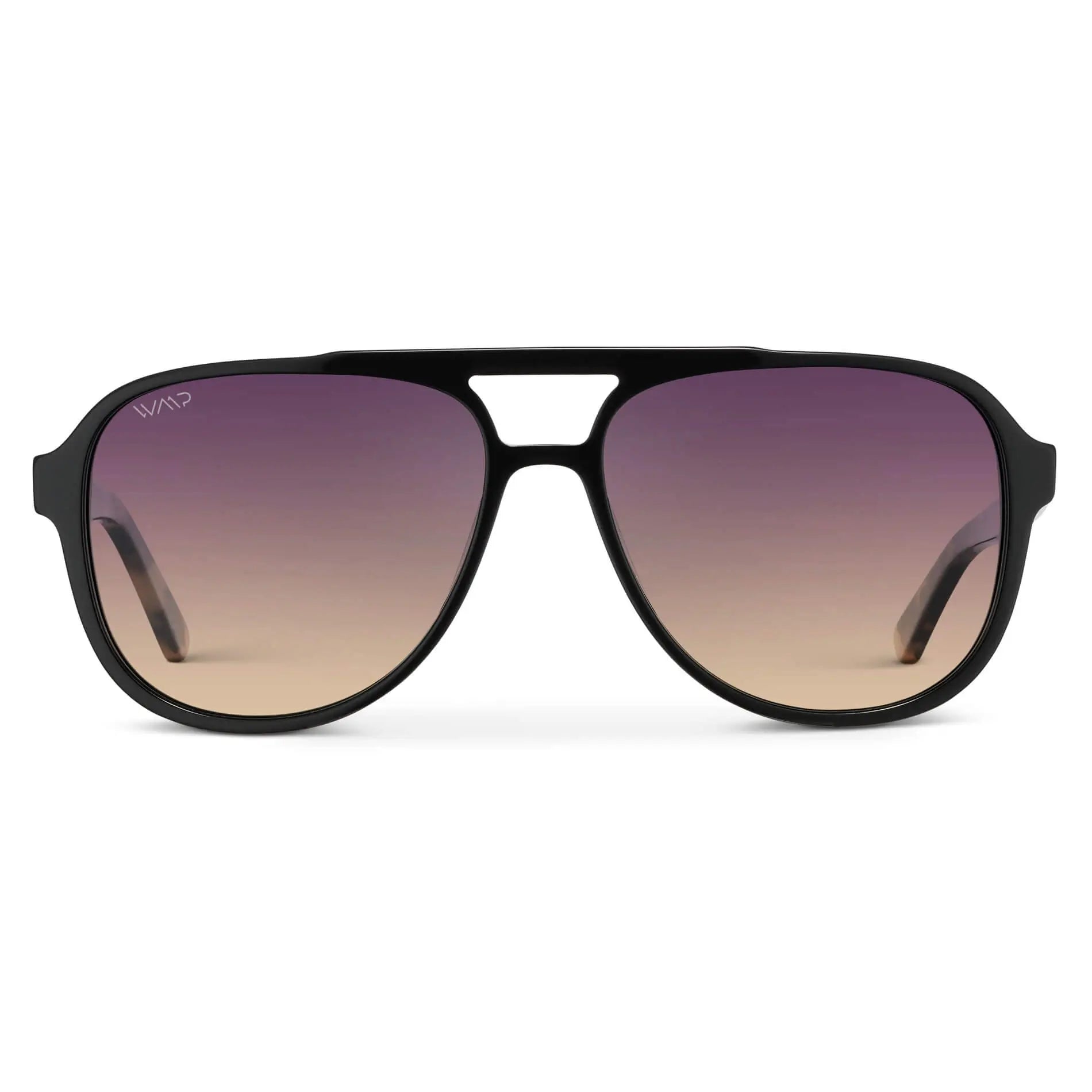 Black Cream Tortoise / Gradient Sunset Lens || Women's Black Aviator Frame Sunglasses with Purple Gradient Polarized Lenses