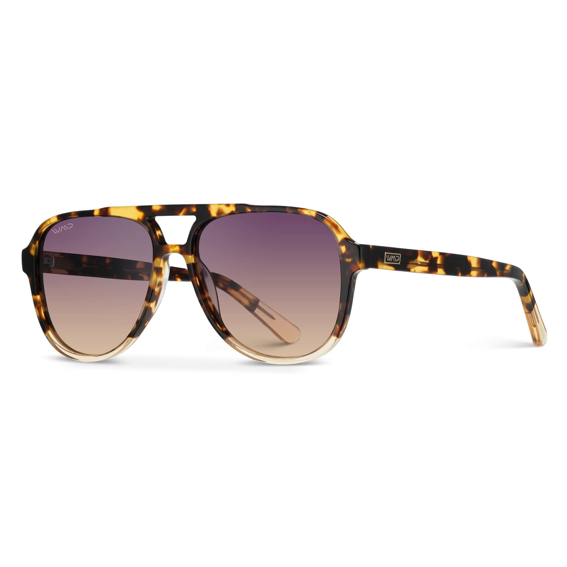 Tortoise Clear / Gradient Sunset Lens || Brown Tortoise Aviator Frame Sunglasses with Pink Gradient Polarized Lenses