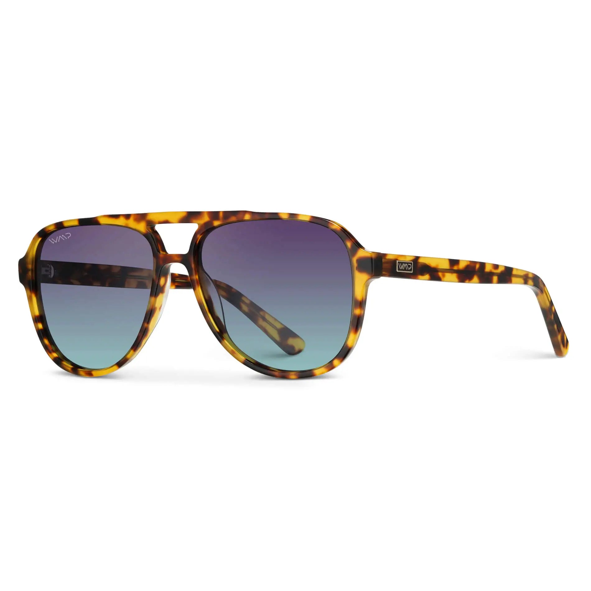 Honey Tortoise / Twilight Gradient Lens || Brown Tortoise Aviator Frame Sunglasses with Purple Gradient Polarized Lenses