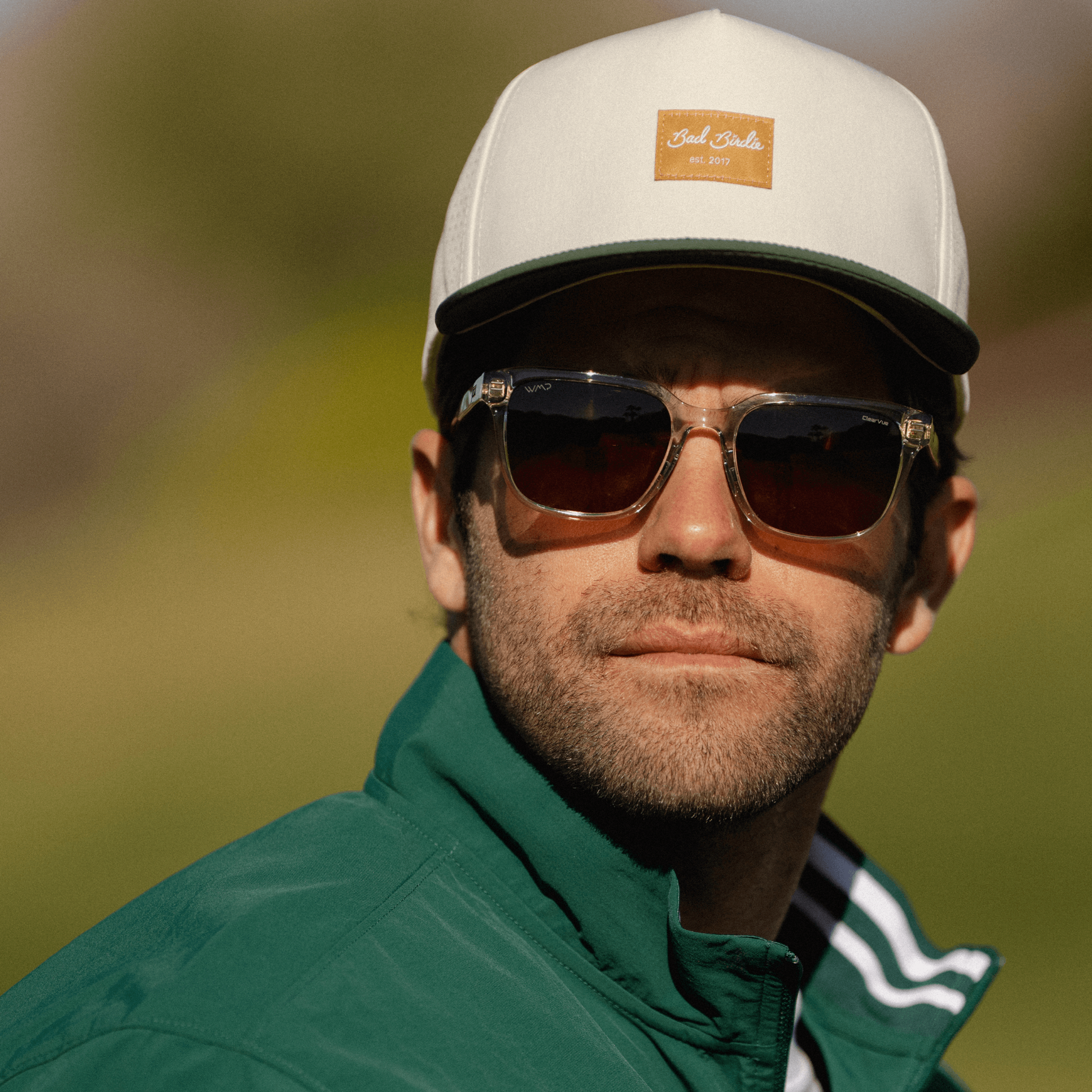 Crystal Ice Grey / Brown Lens || Men's Geometric Rectangular Non-Slip Golf Sunglasses with Crystal Ice Grey Acetate Frame and Brown Polarized Oleophobic Lens