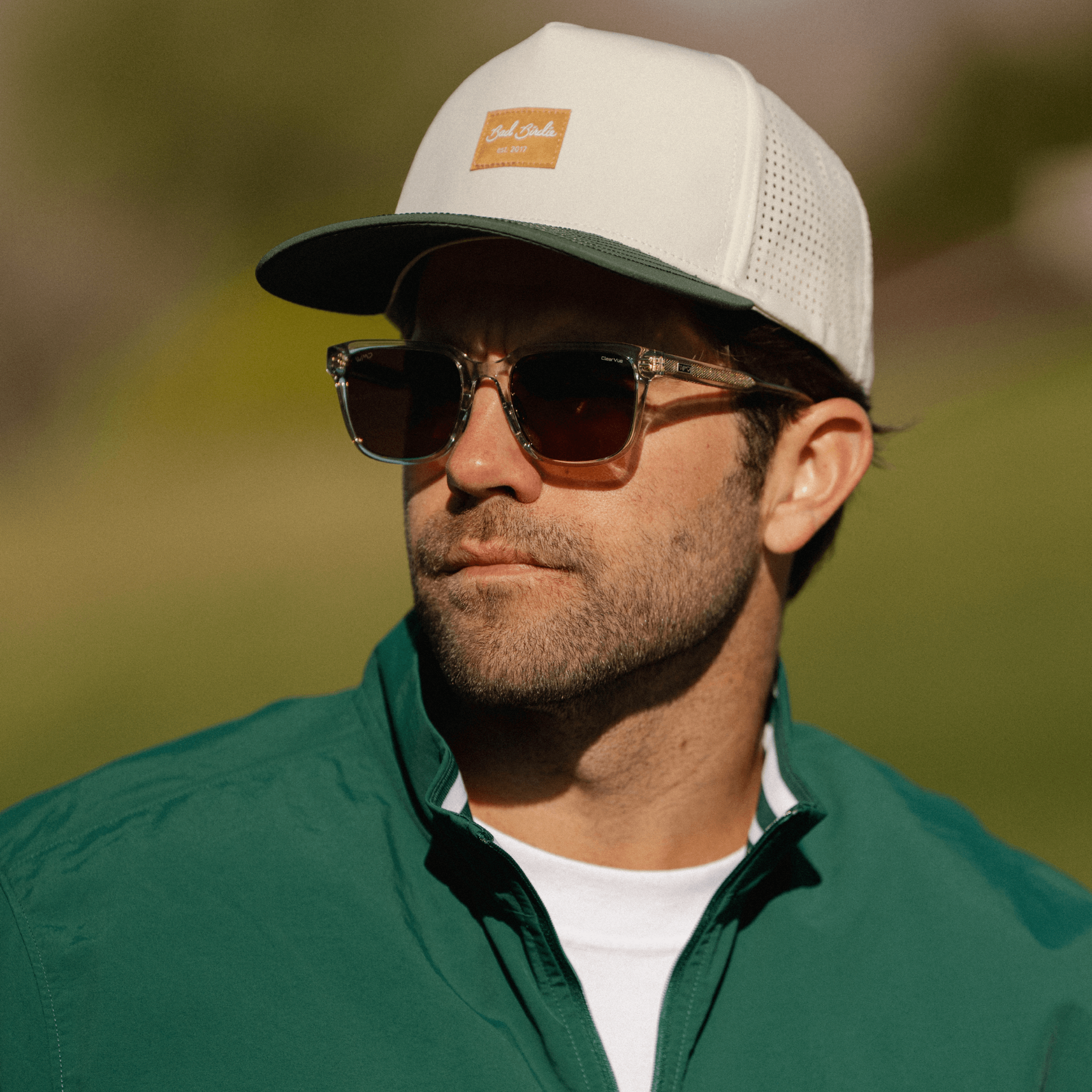 Crystal Ice Grey / Brown Lens || Men's Geometric Rectangular Non-Slip Golf Sunglasses with Crystal Ice Grey Acetate Frame and Brown Polarized Oleophobic Lens
