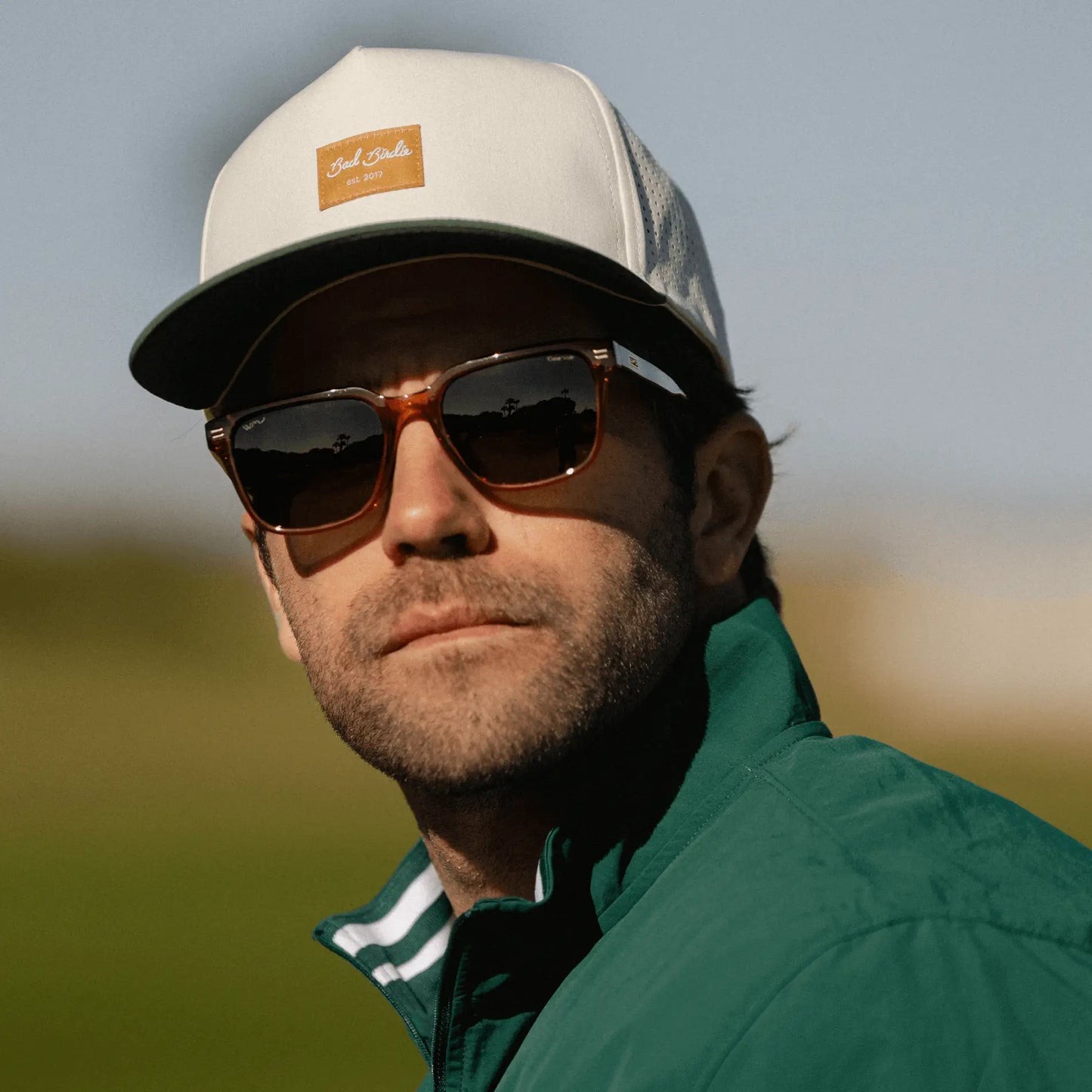 Canyon Brown / Smoke Green Lens || Men's Geometric Rectangular Non-Slip Golf Sunglasses with Canyon Brown Acetate Frame and Smoke Green Polarized Oleophobic Lens
