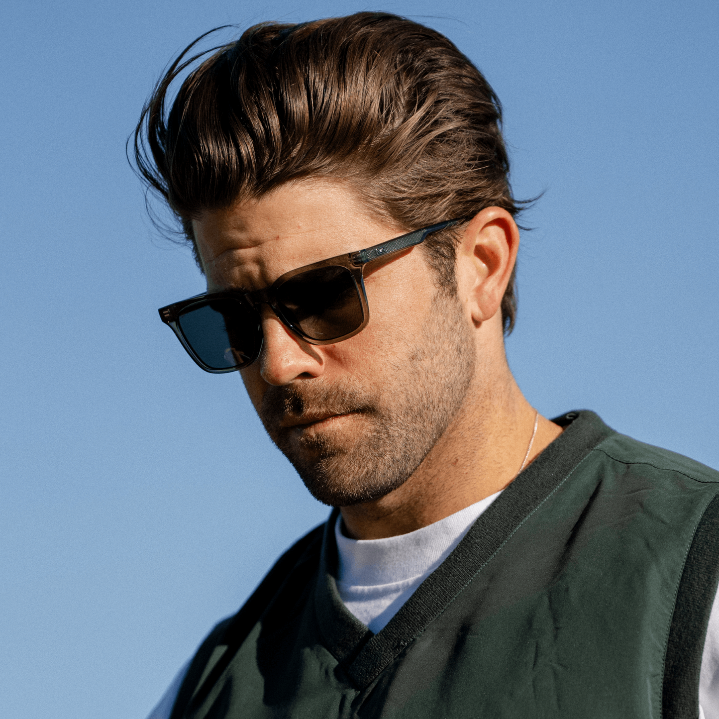 Crystal Agave Green / Triple Black Lens || Men's Classic Rectangular Golf and Sport Sunglasses with Crystal Agave Green Acetate Frame and Triple Black Polarized Oleophobic Lens