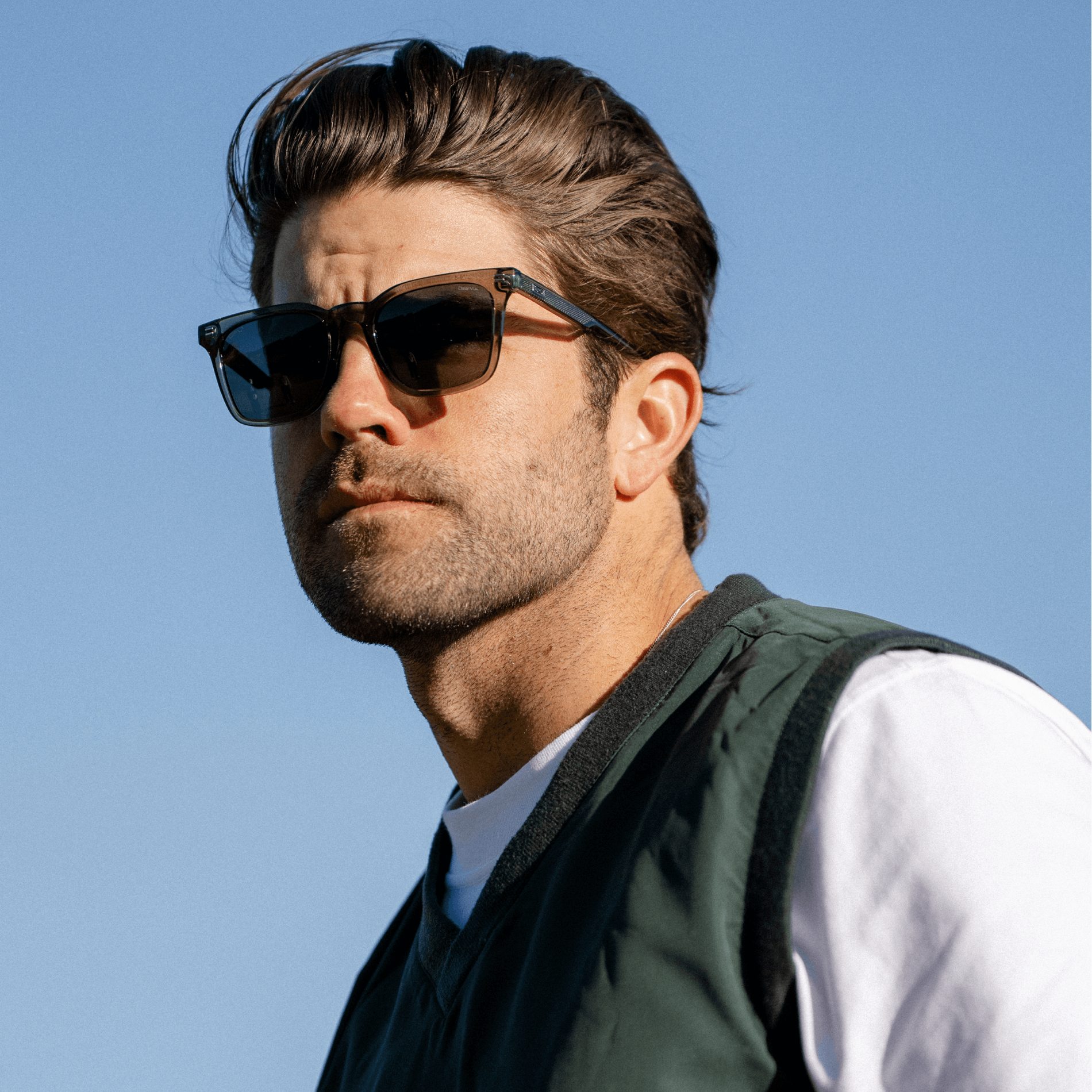 Crystal Agave Green / Triple Black Lens || Men's Classic Rectangular Golf and Sport Sunglasses with Crystal Agave Green Acetate Frame and Triple Black Polarized Oleophobic Lens