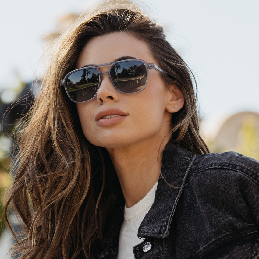 Crystal Mist / Blue Gradient Lens || Unisex Square Frame Sunglasses in Crystal Mist with Blue Gradient Polarized Lenses