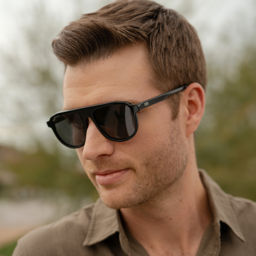 Glossy Black / Black Lens || Black Aviator Sunglasses with Black Polarized Lenses