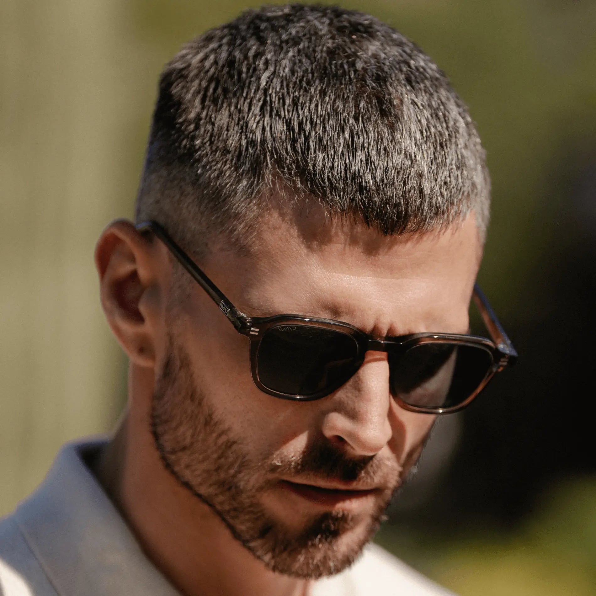 Crystal Gunmetal / Laguna Blue Lens || Men's Geometric Square Sunglasses with Crystal Gunmetal Acetate Frame and Laguna Blue Polarized Lens